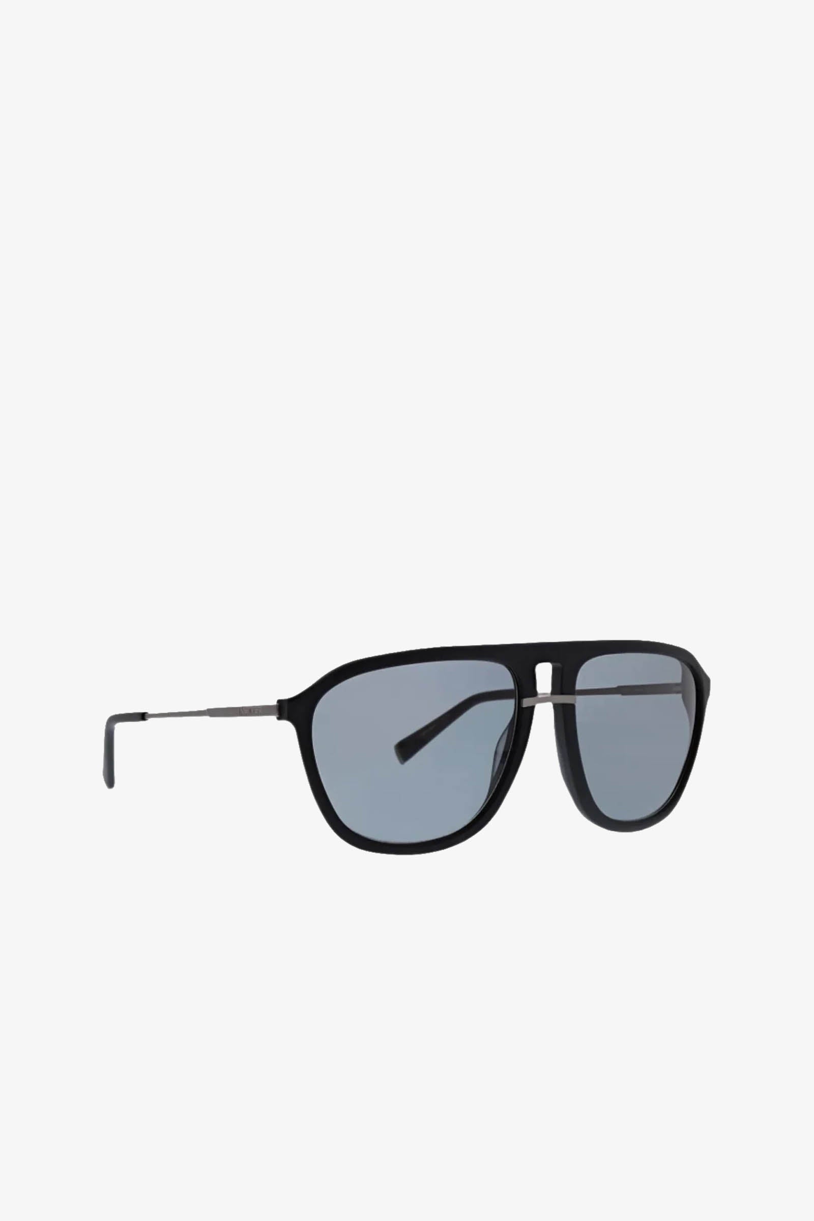 Stern Sunglass features black aviator-style frames with dark tinted lenses and thin metal arms, providing reliable UV protection, showcased against a plain white background.
