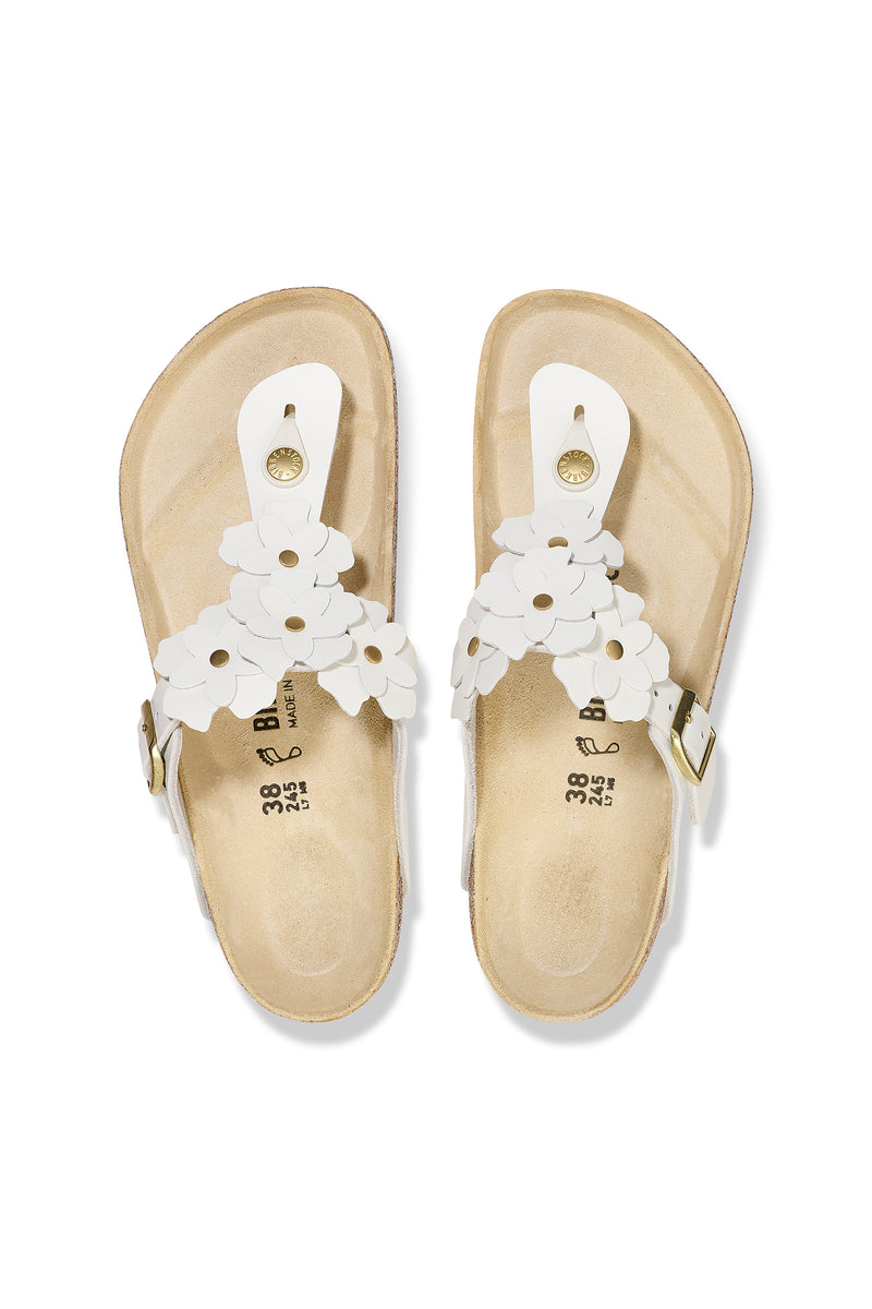 WOMEN'S GIZEH WHITE LEATHER FLOWER THONG SANDAL