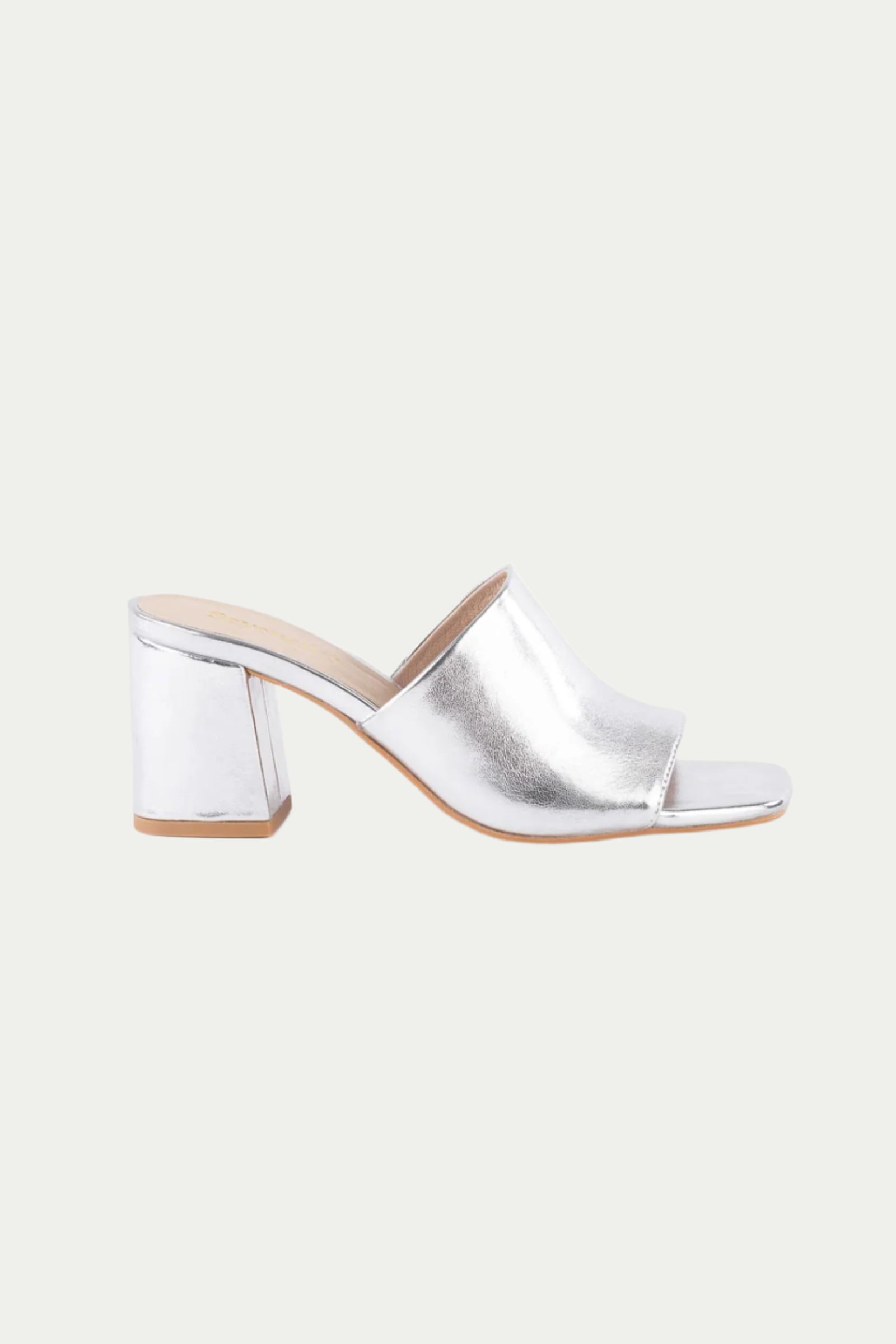 Adapt Silver Vegan Leather Heeled Mule Sandal