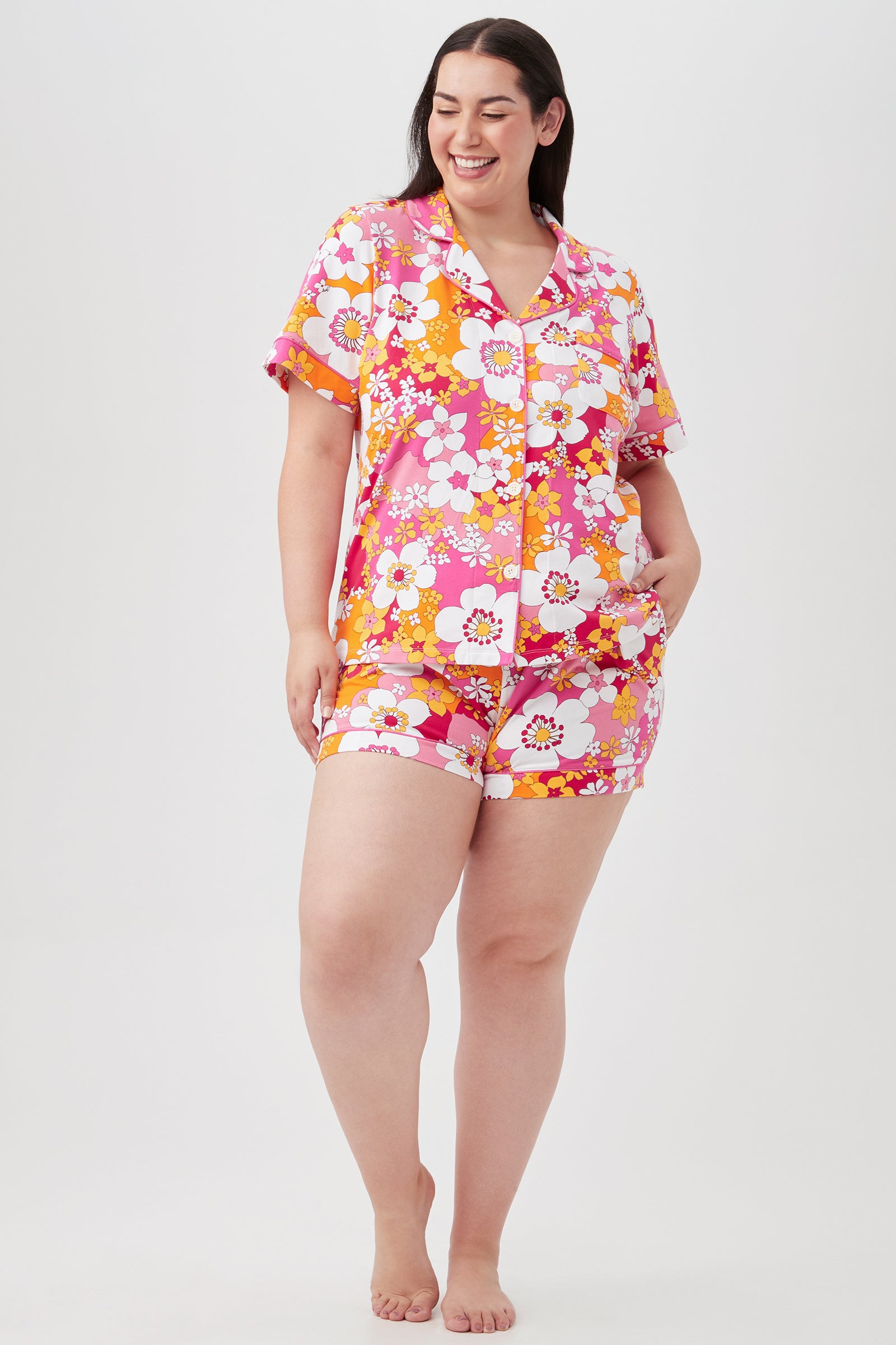 Bali Pink Floral Women's Short Sleeve Shorty Jersey PJ Set - decent-life