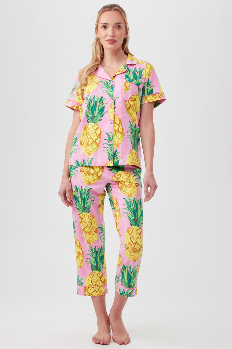 PINEAPPLES WOMEN'S SHORT SLEEVE CROPPED PANT JERSEY PJ SET in PINEAPPLES WOMEN'S SHORT SLEEVE CROPPED PANT JERSEY PJ SET additional image 5