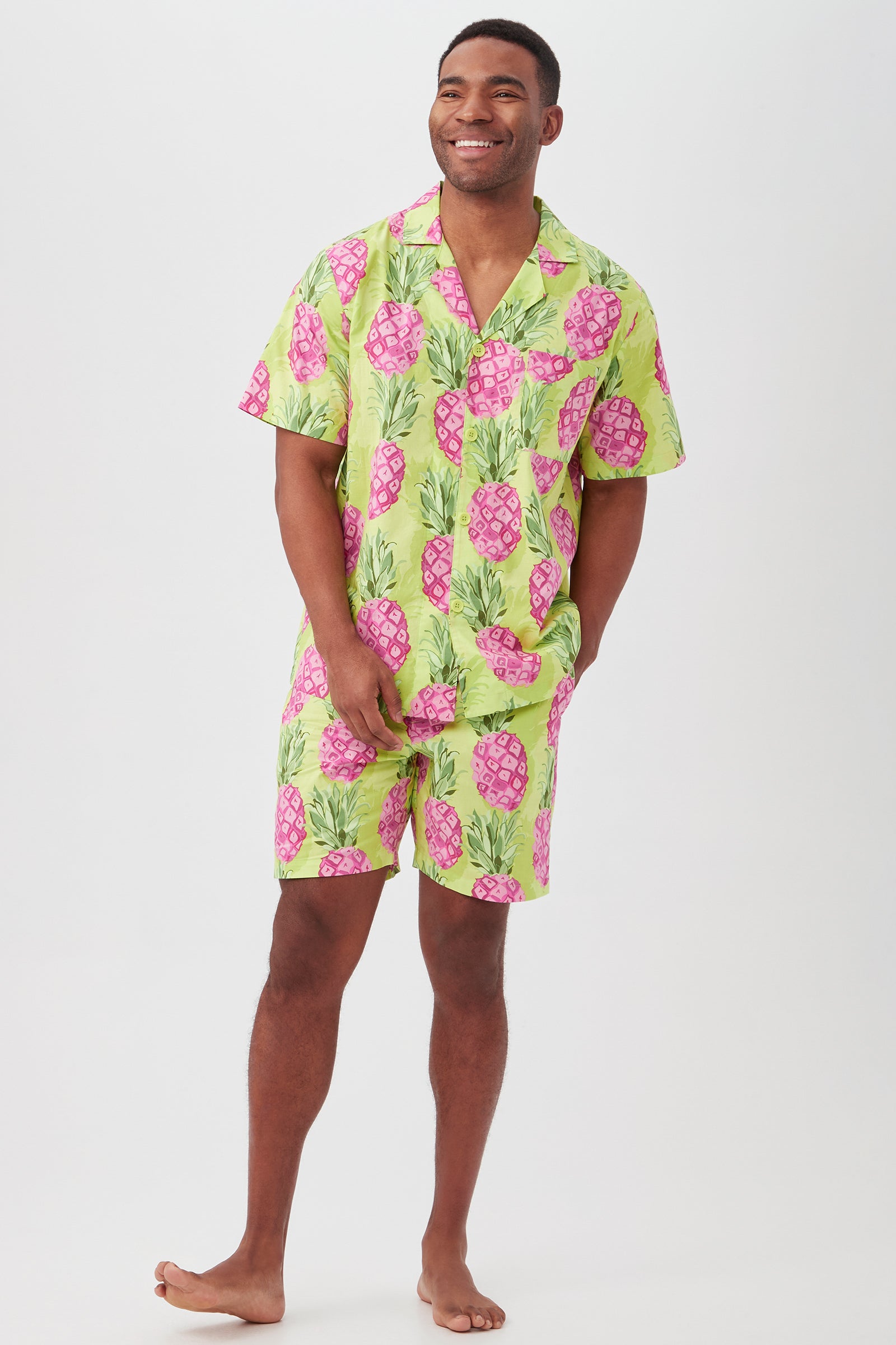 Kiwi Pineapple Men's Short Sleeve Boxer Short Poplin PJ Set