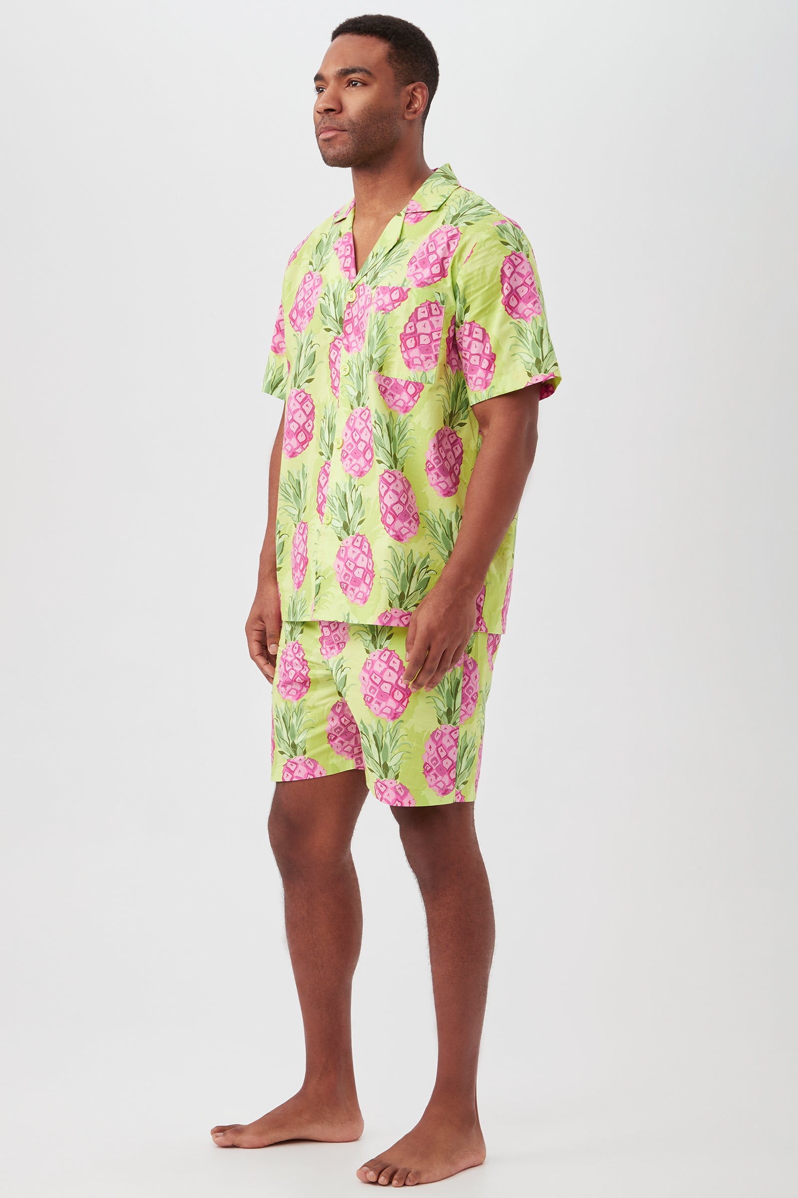 Kiwi Pineapple Men's Short Sleeve Boxer Short Poplin PJ Set
