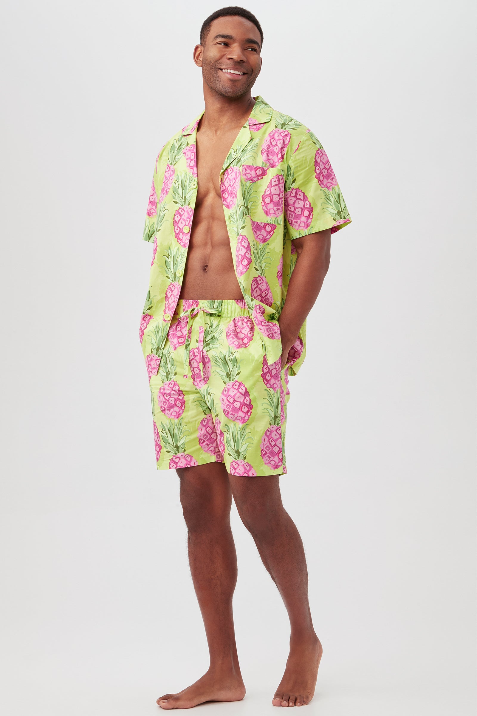 Kiwi Pineapple Men's Short Sleeve Boxer Short Poplin PJ Set