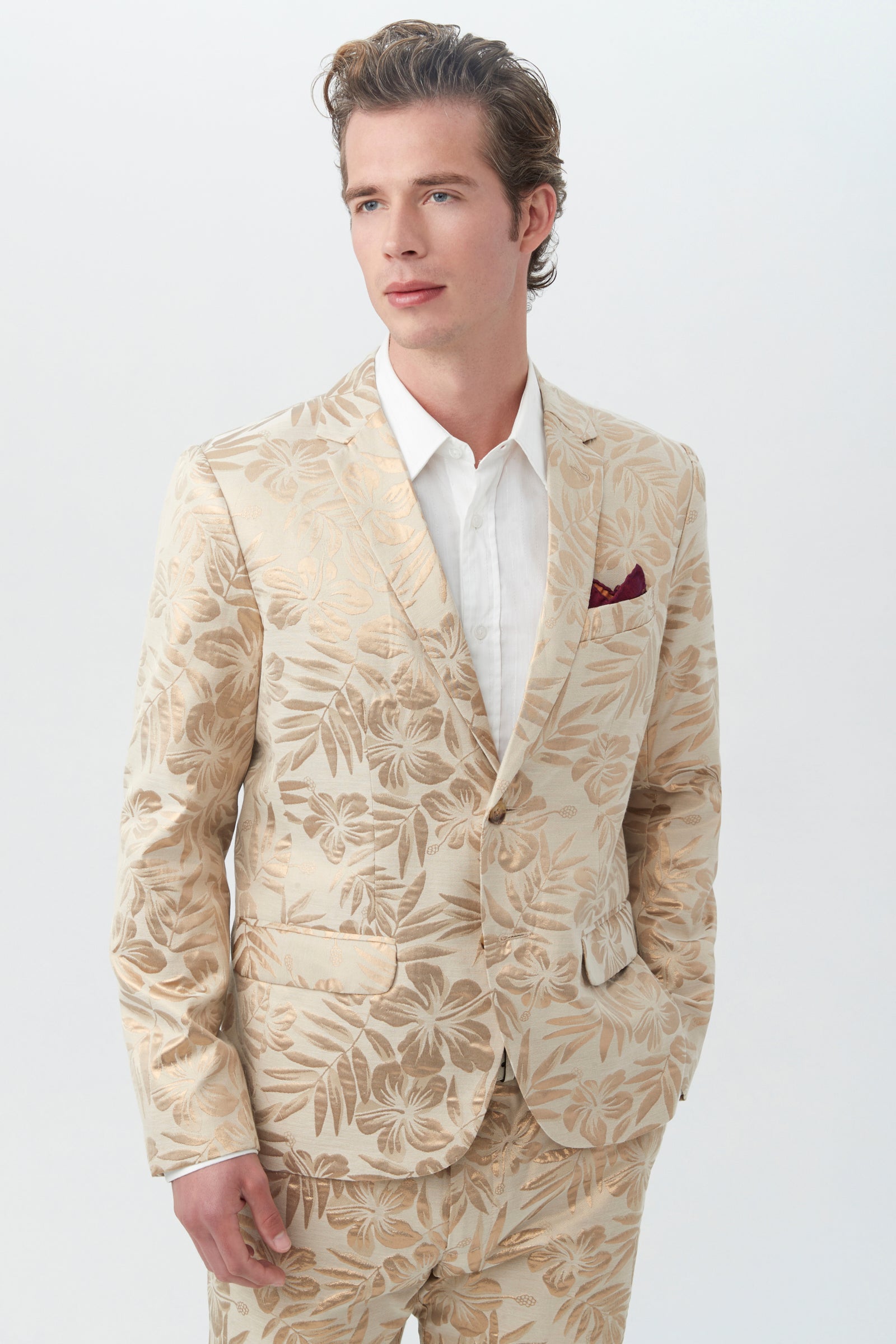 Love a vintage print? Our Jubilant Jacquard recreates one in bold white and gold