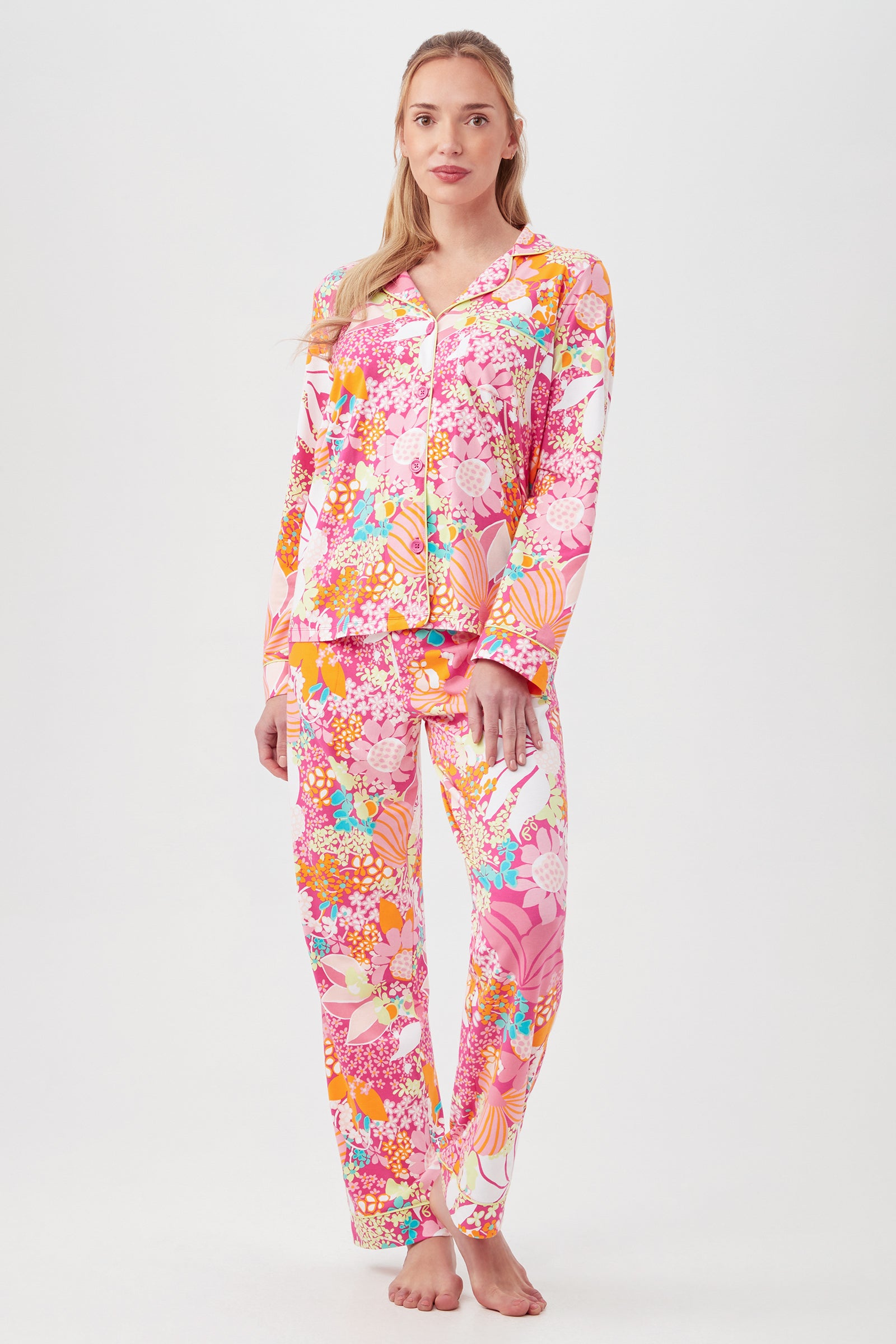Fiesta Floral Women's Long Sleeve Long Pant Jersey PJ Set - decent-life