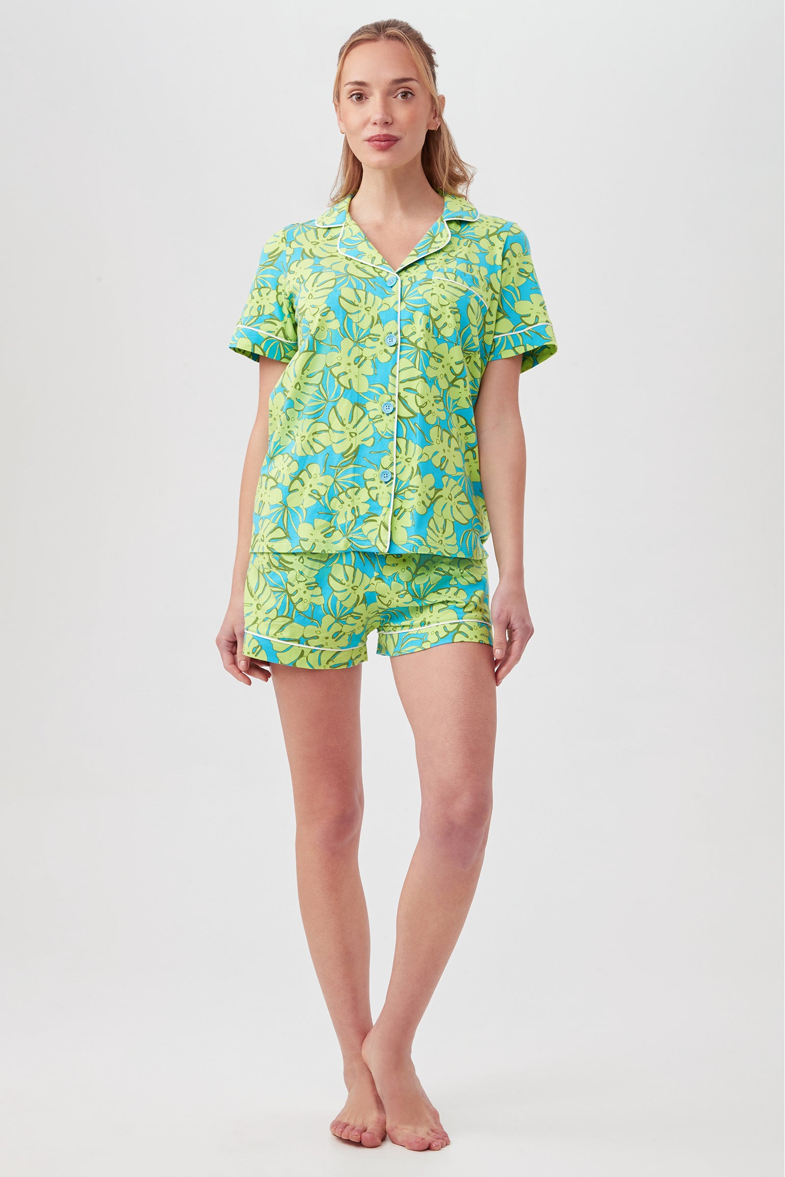 Palm Leaves Women's Short Sleeve Shorty Jersey PJ Set - decent-life