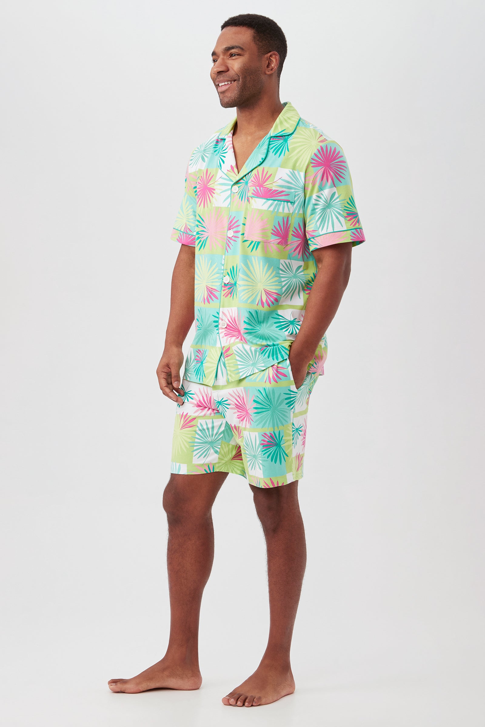 Tropical Tile Men's Short Sleeve Boxer Short Jersey PJ Set