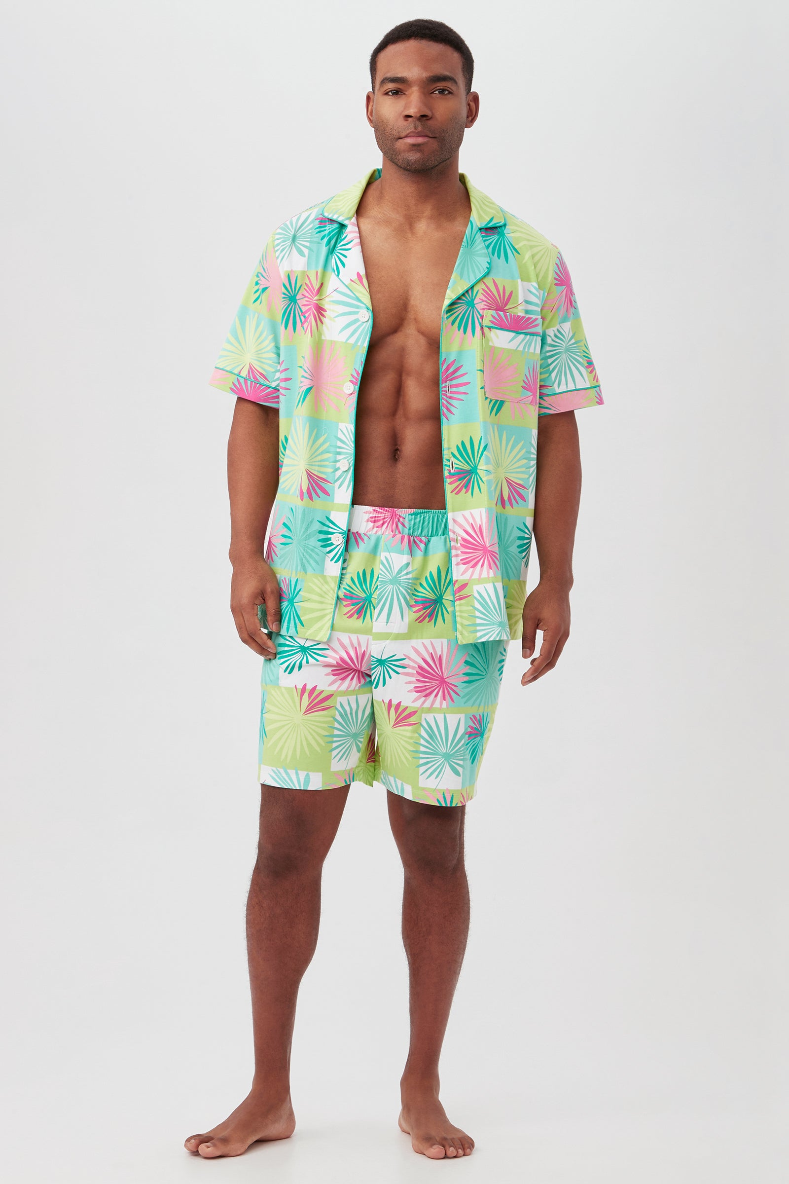 Tropical Tile Men's Short Sleeve Boxer Short Jersey PJ Set