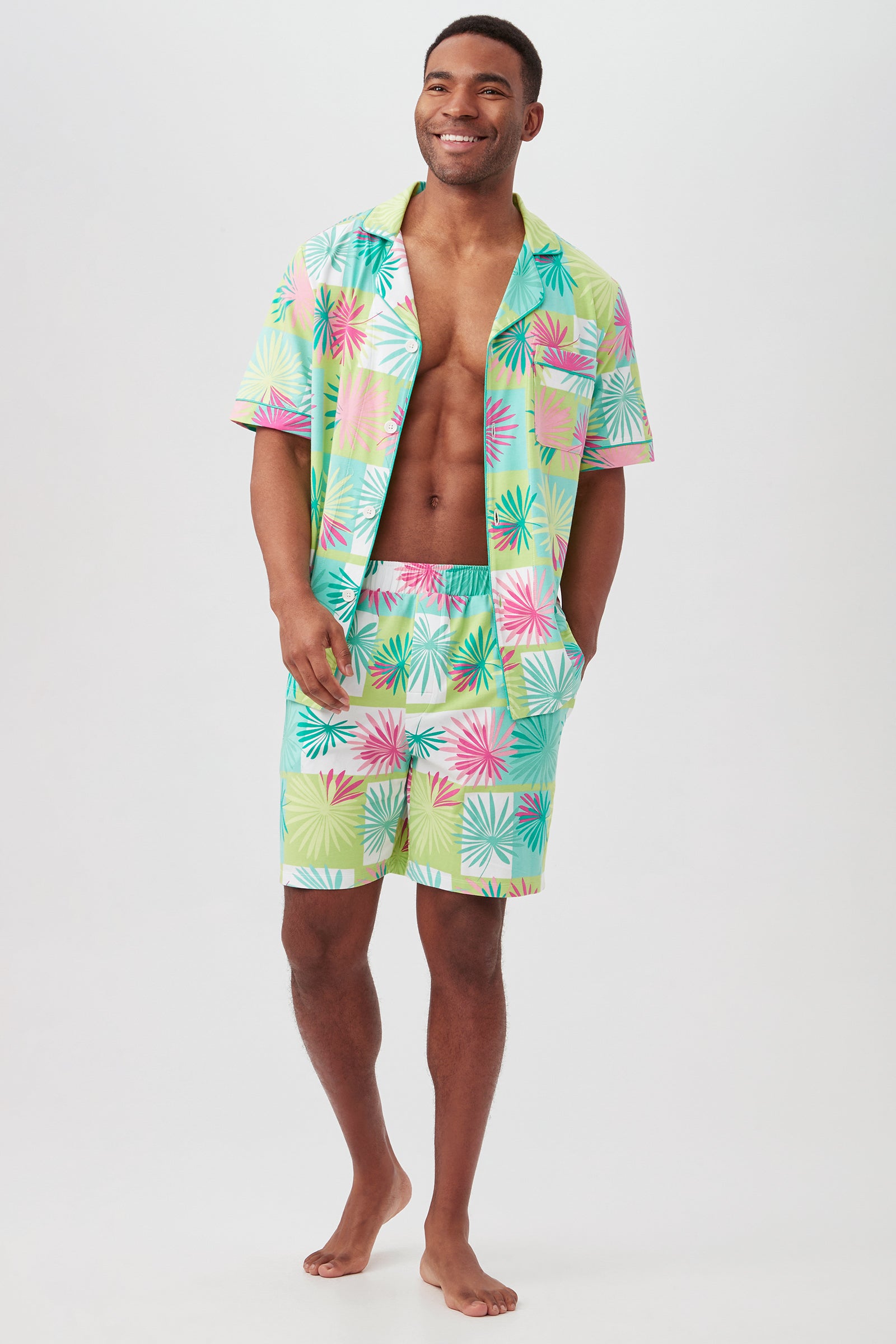 Tropical Tile Men's Short Sleeve Boxer Short Jersey PJ Set