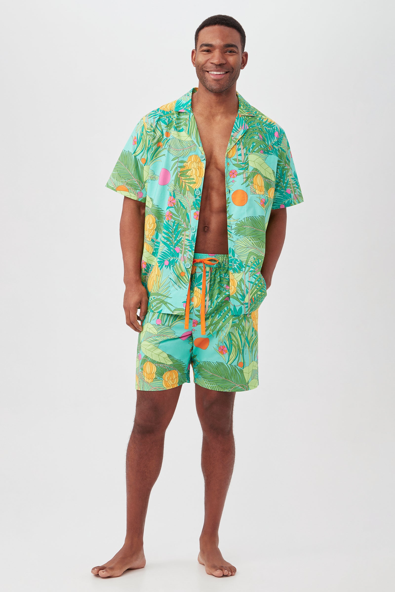 Going Bananas Men's Short Sleeve Boxer Short Poplin PJ Set