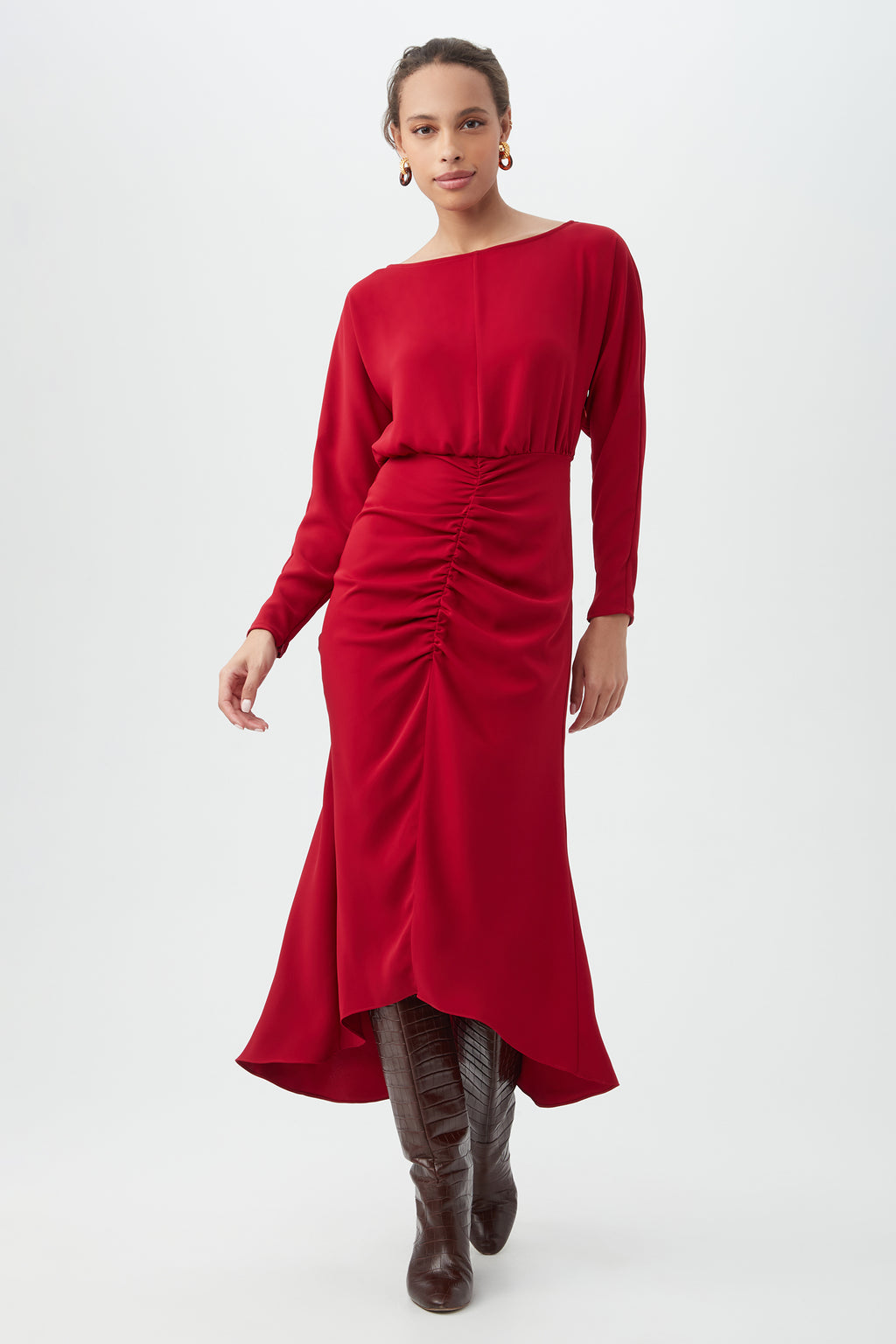 Behati Long Sleeve Boatneck Midi Dress