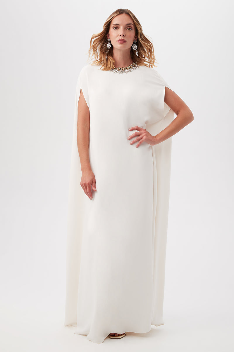 Trina Turk Masquerade 2 Sleeveless Maxi Dress with Jeweled Neckline Winter White XXL