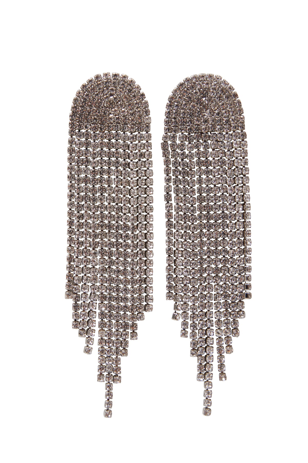 The Kjl Rhinestone Crystal Waterfall Earrings in CRYSTAL/GOLD feature a rounded top and multiple cascading rows of sparkling rhinestones for a stunning, fringed waterfall effect.