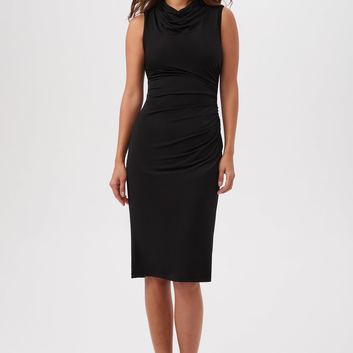 trina turk midi dress Spruce Sleeveless Slinky Jersey Midi Dress With Cowl Neck