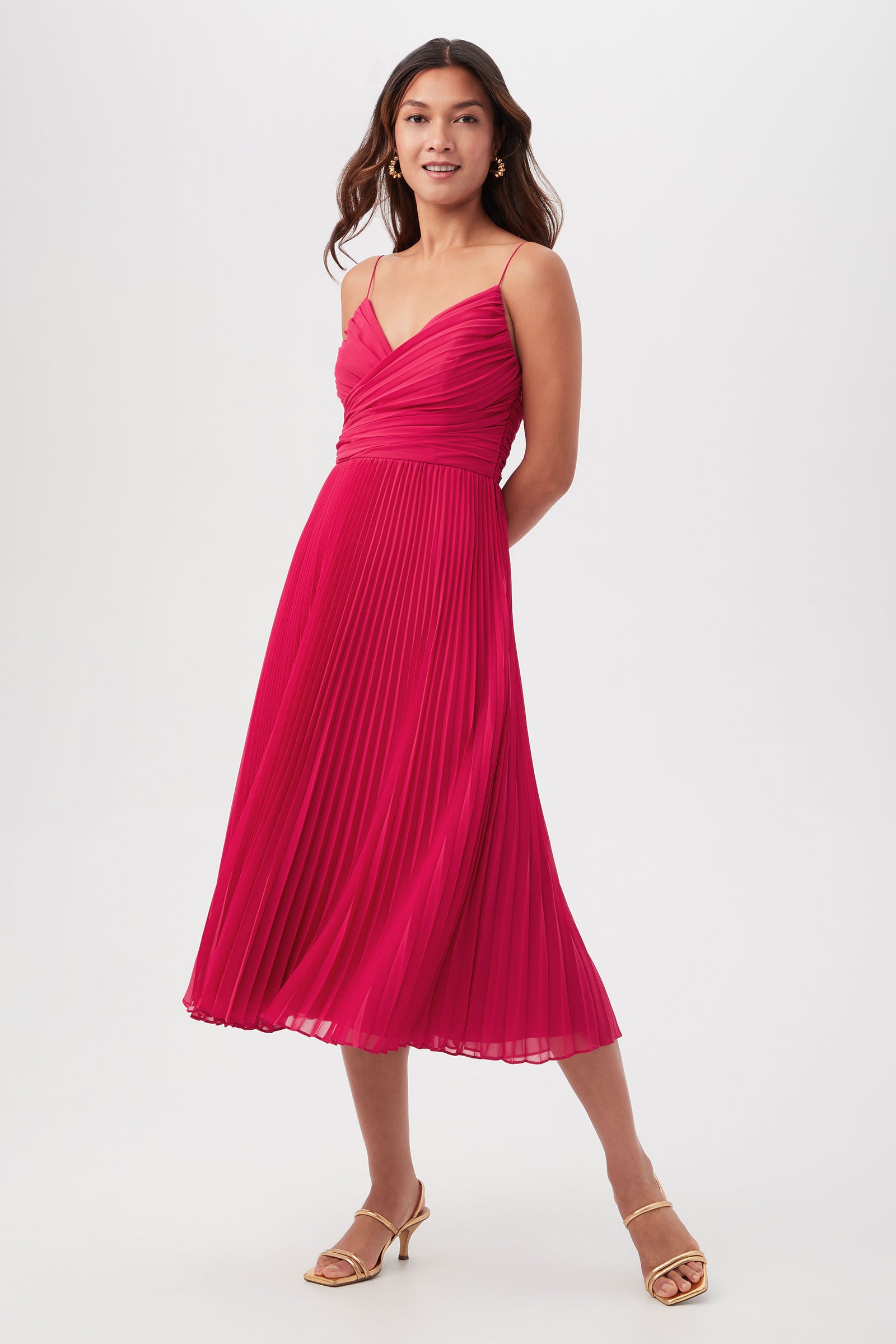 Natalie Sleeveless A-Line Midi Dress With Accordion Pleats - decent-life