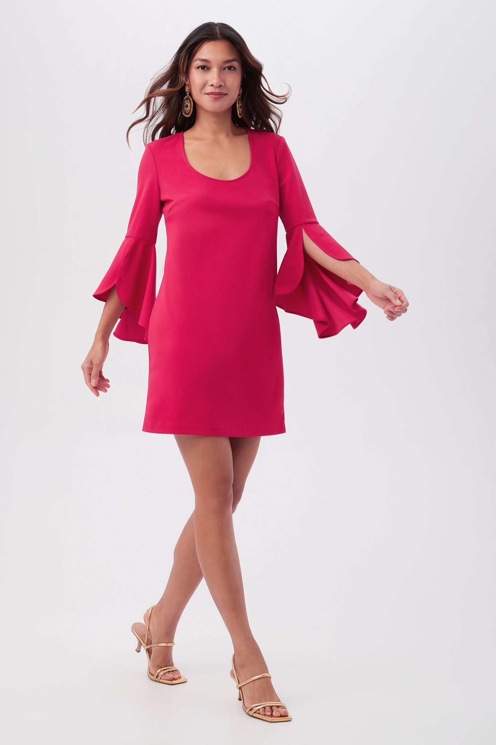 Barbette U-Neck Crepe Knit Cocktail Dress With Bell Sleeves - decent-life