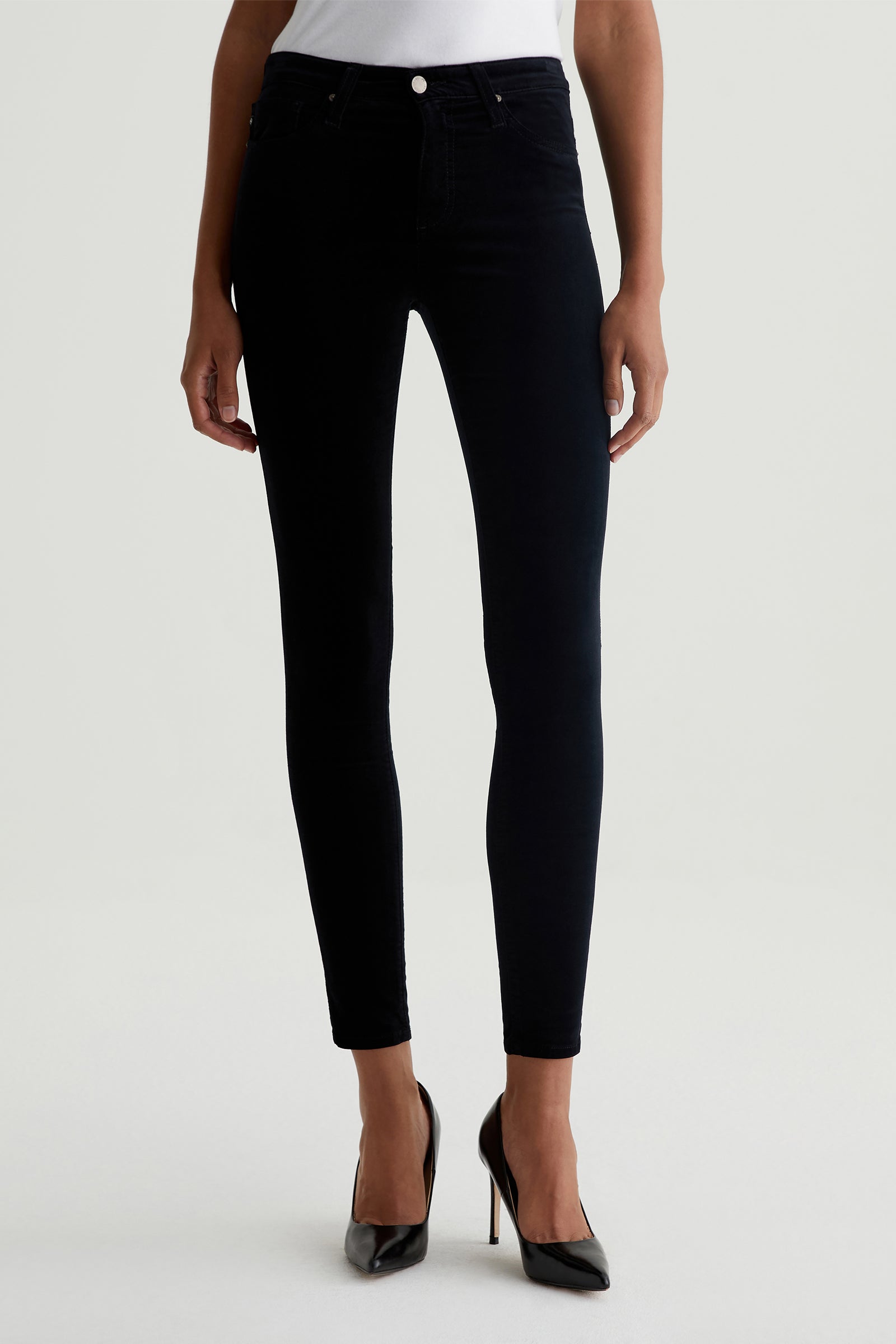 AG Farrah High-Rise Black Velvet Skinny Jeans - decent-life