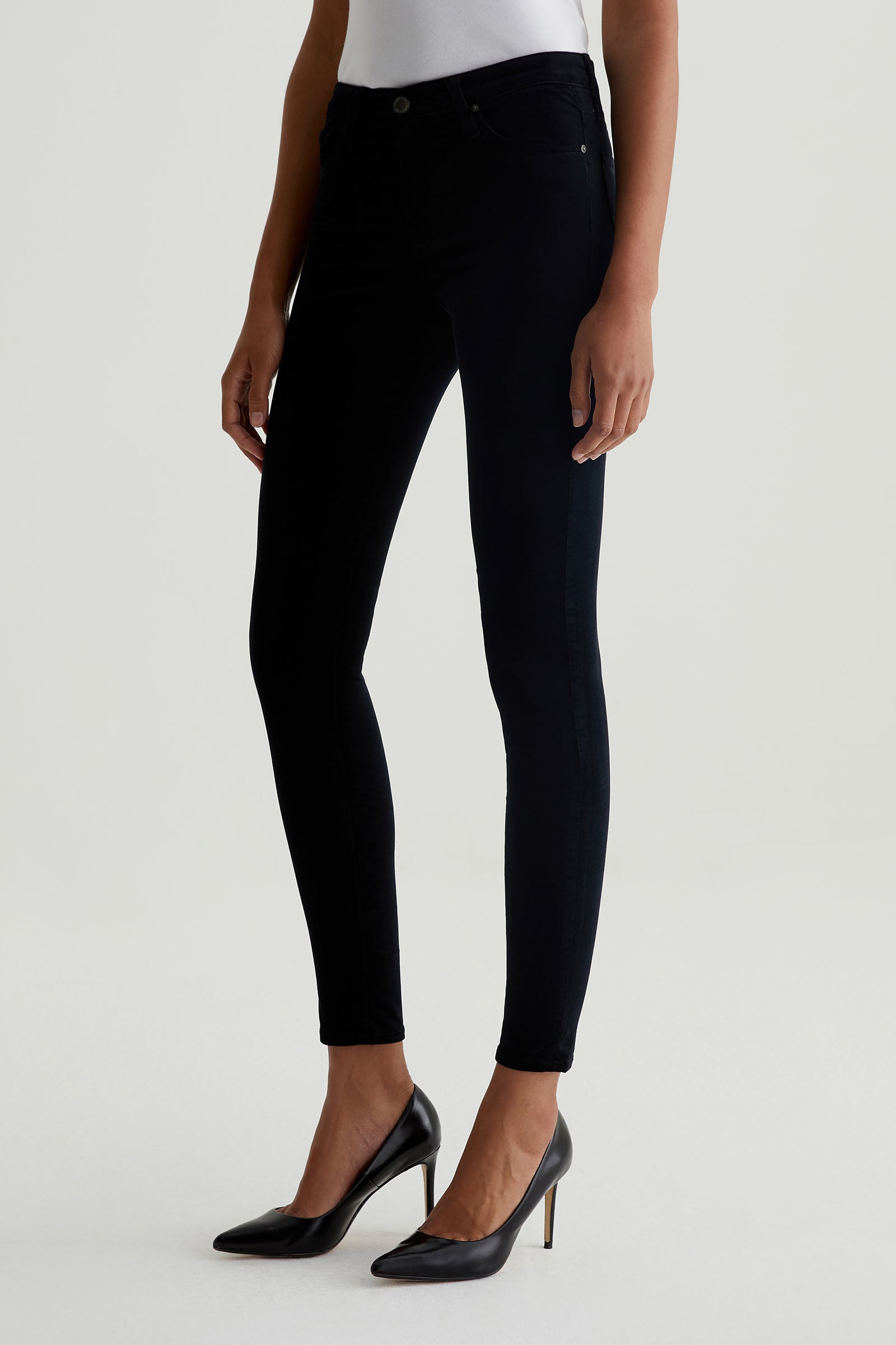 AG Farrah High-Rise Black Velvet Skinny Jeans