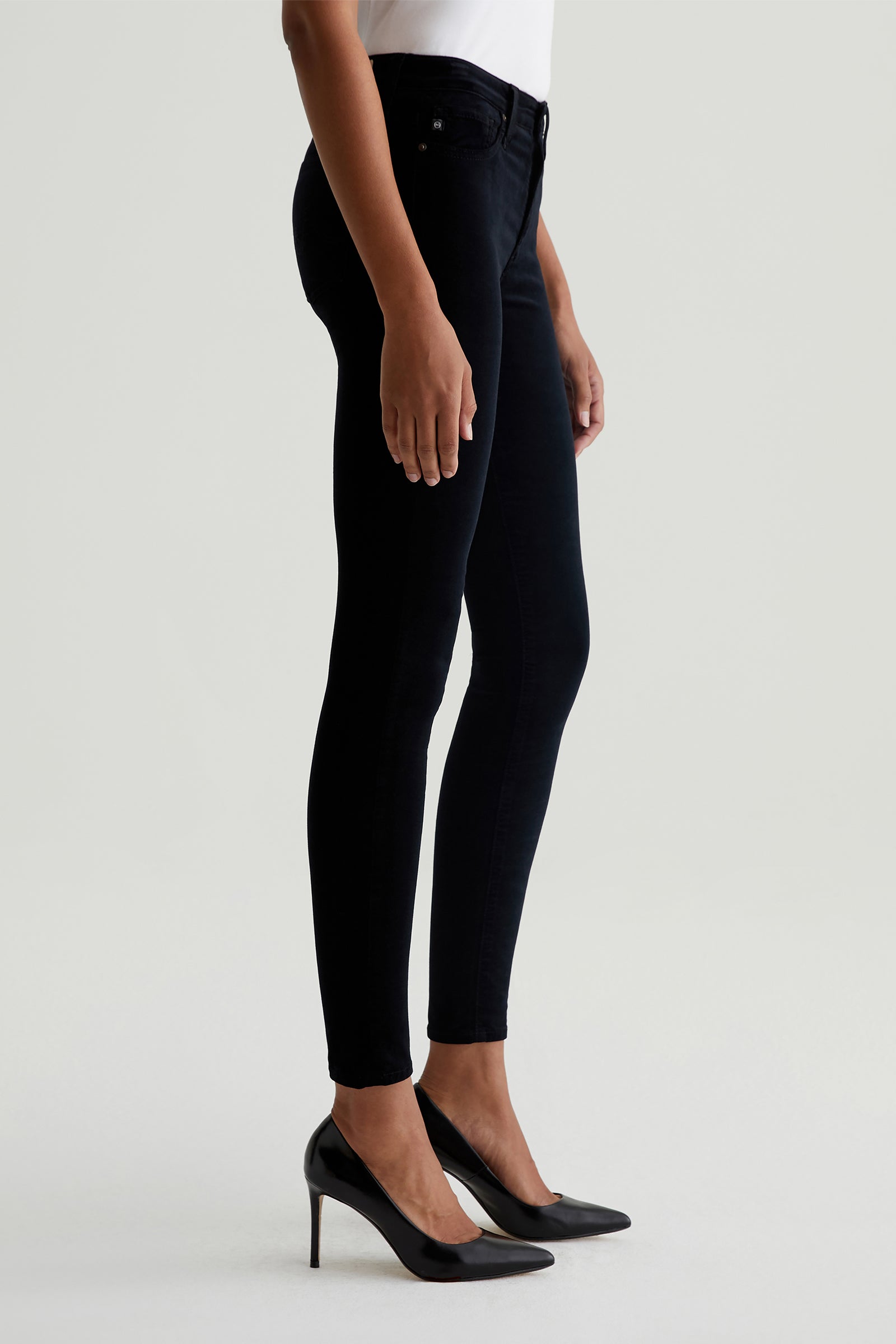 AG Farrah High-Rise Black Velvet Skinny Jeans