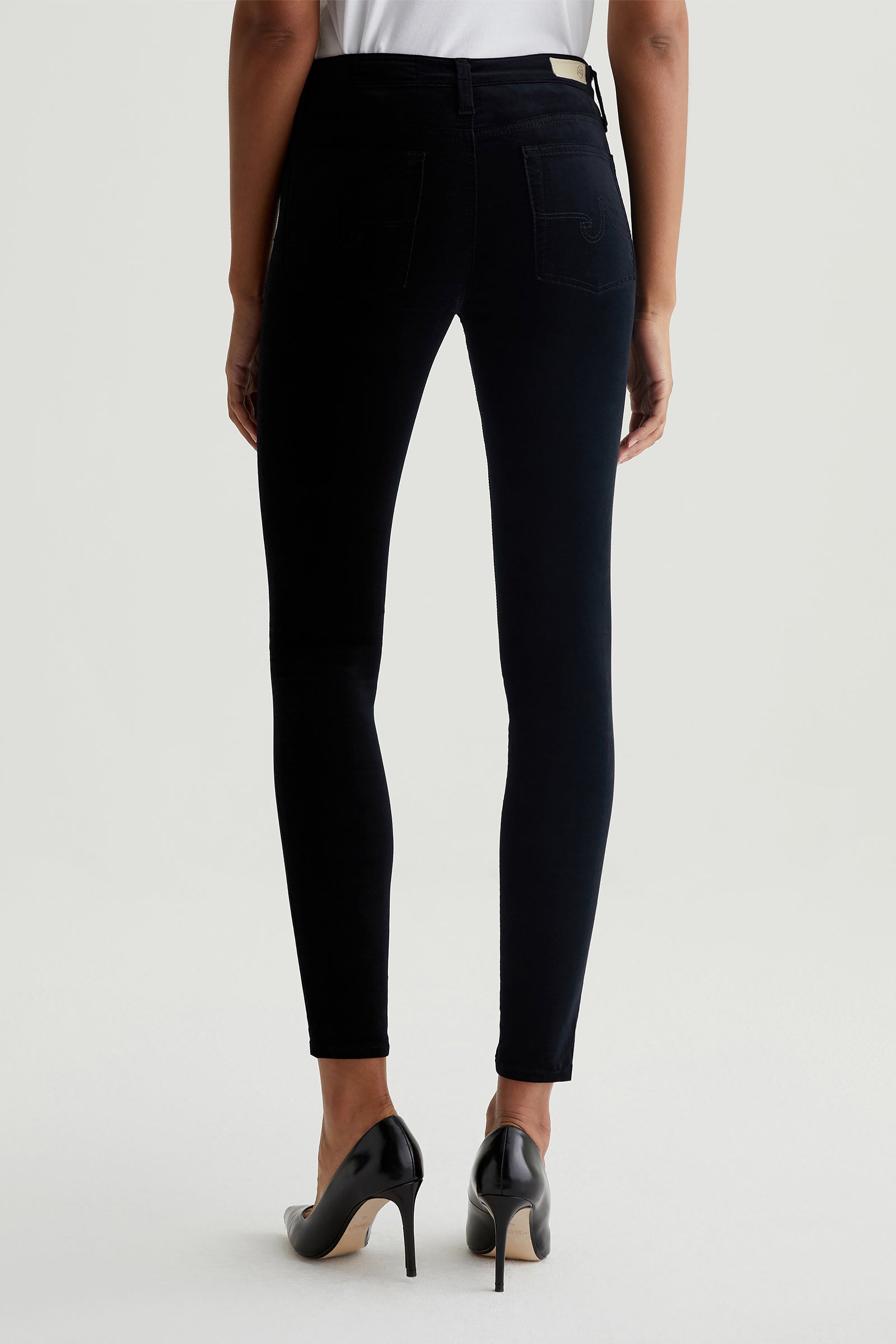 AG Farrah High-Rise Black Velvet Skinny Jeans