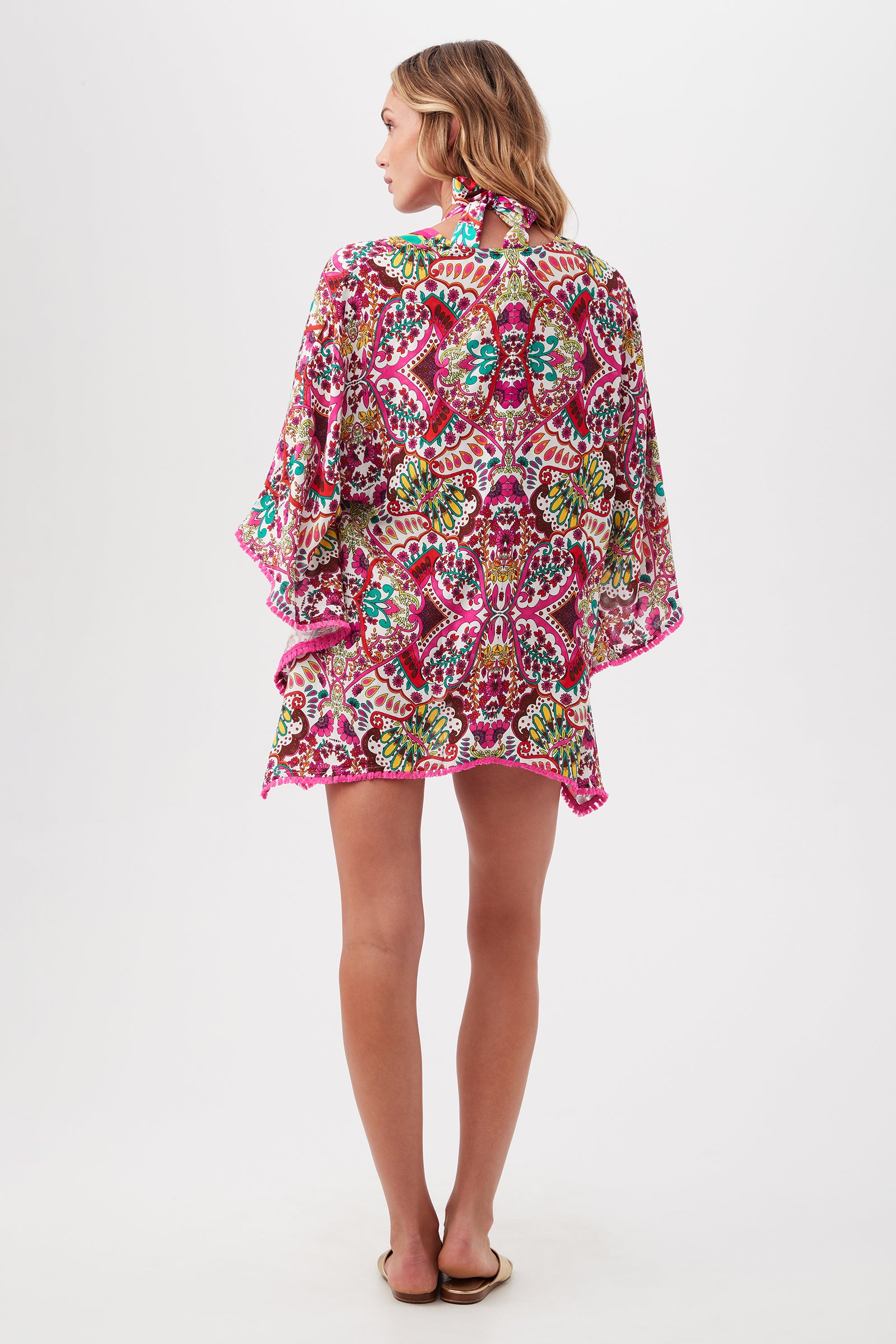 Hawaiian Garden Fringe Kimono Swim Cover-Up