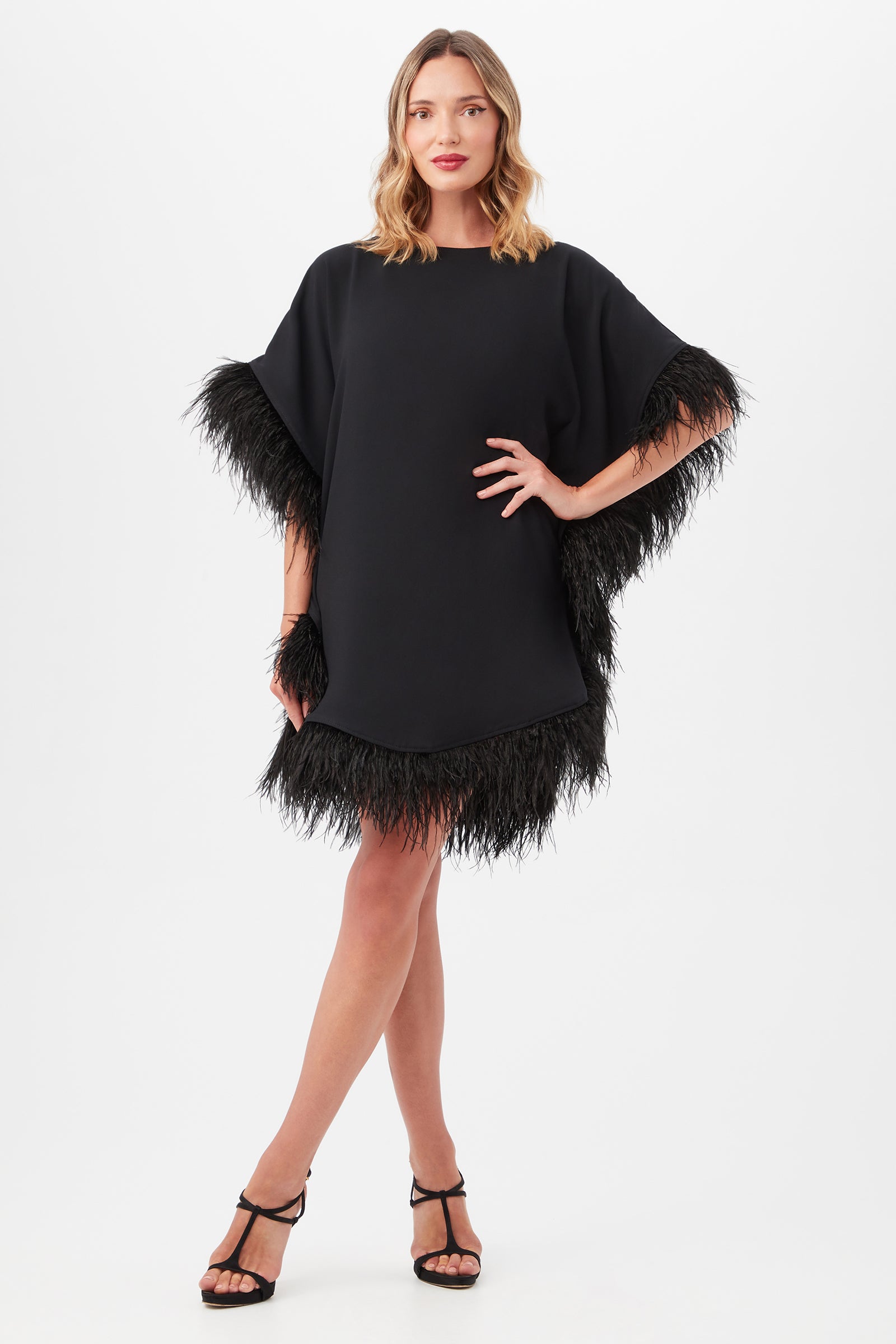 Mini Neena Boatneck Dress With Feather Trim - decent-life