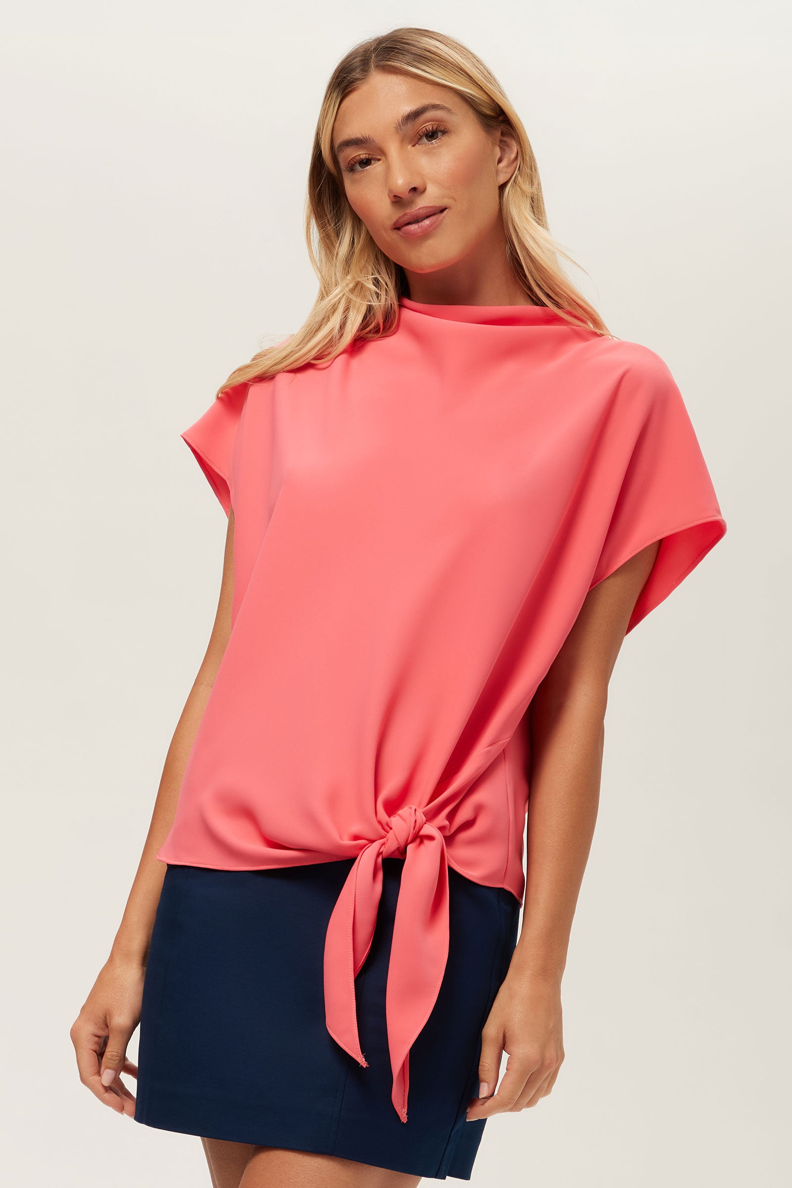 Bisque Short-Sleeve Funnel Neck Top