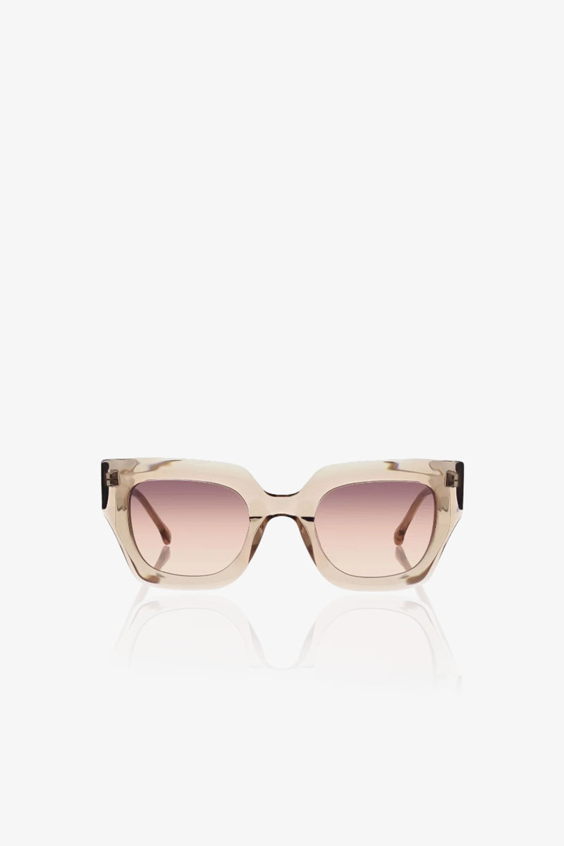 Sol Wide Frame Square Acetate Sunglasses in beige, featuring gradient brown lenses and displayed on a white background.