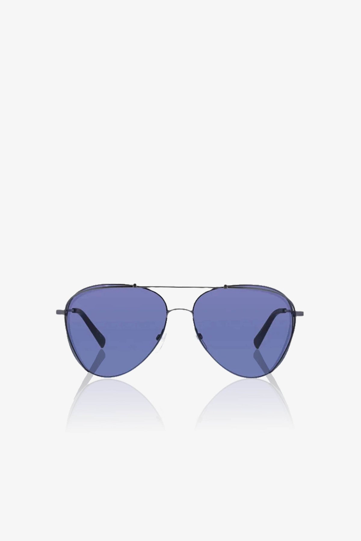 The MRT Otto Metal Frame Aviator Sunglasses, featuring thin black frames and blue-tinted lenses, are displayed on a plain white background.