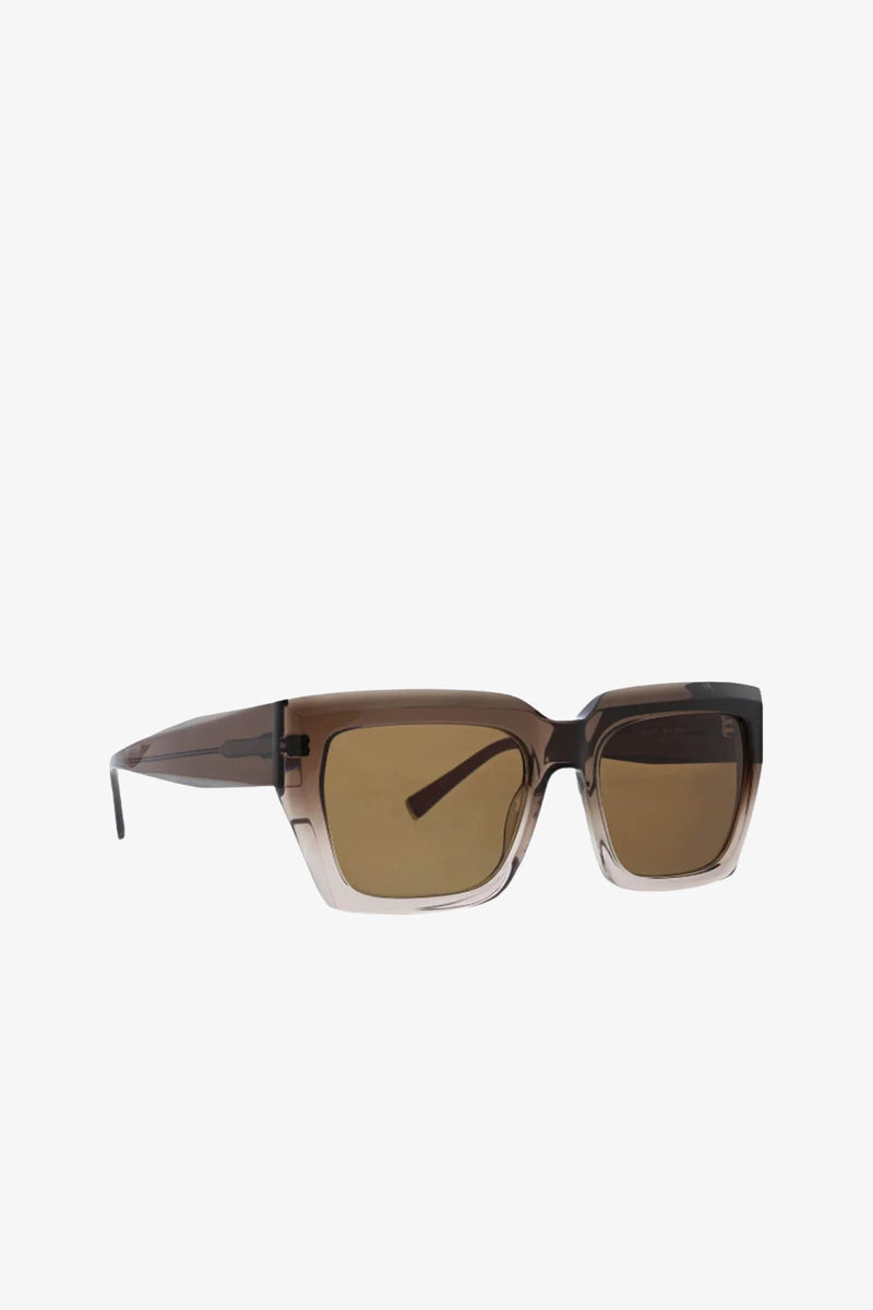 MRT Bruno Square Acetate Sunglasses featuring thick, translucent brown rectangular frames and slightly tinted brown lenses, displayed on a plain white background.