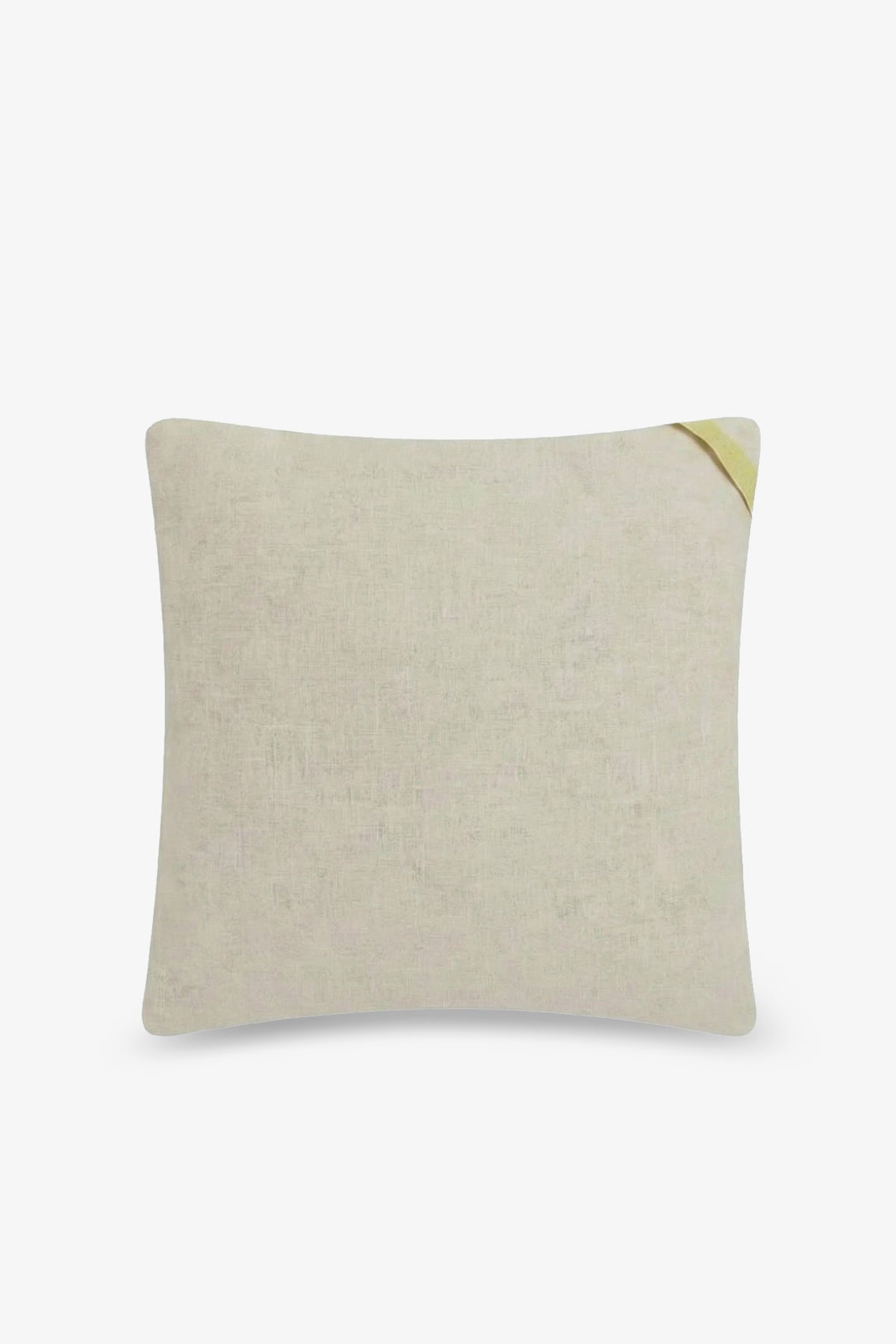 The Costa Mesa Embroidered Square Pillow features a square beige design with a subtle textured finish and a small yellow embroidered detail in the top right corner, displayed on a plain white background.