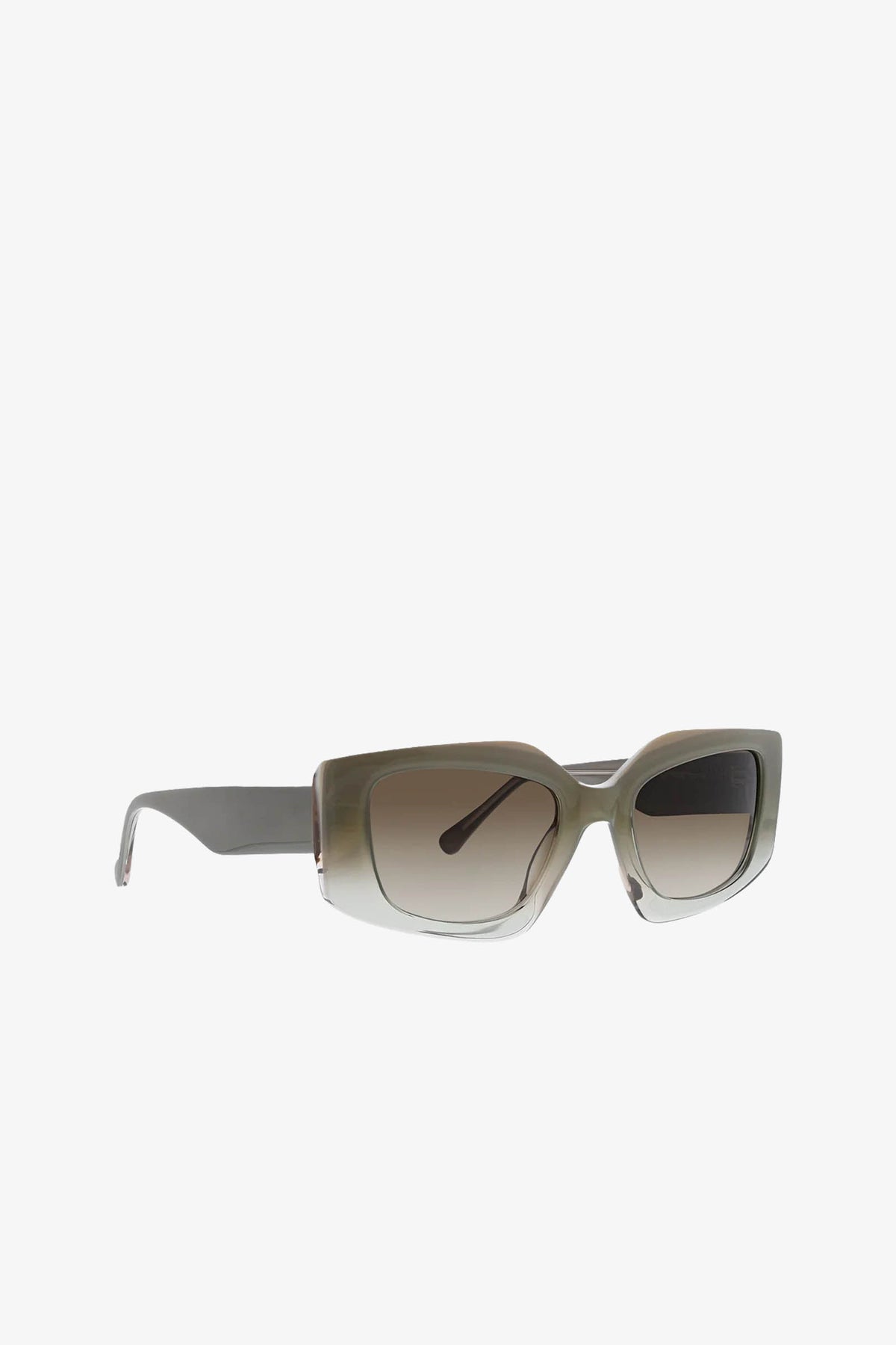 Wasaga Rectangular Sunglasses featuring thick, grayish-green frames and dark gradient lenses, displayed on a plain white background.