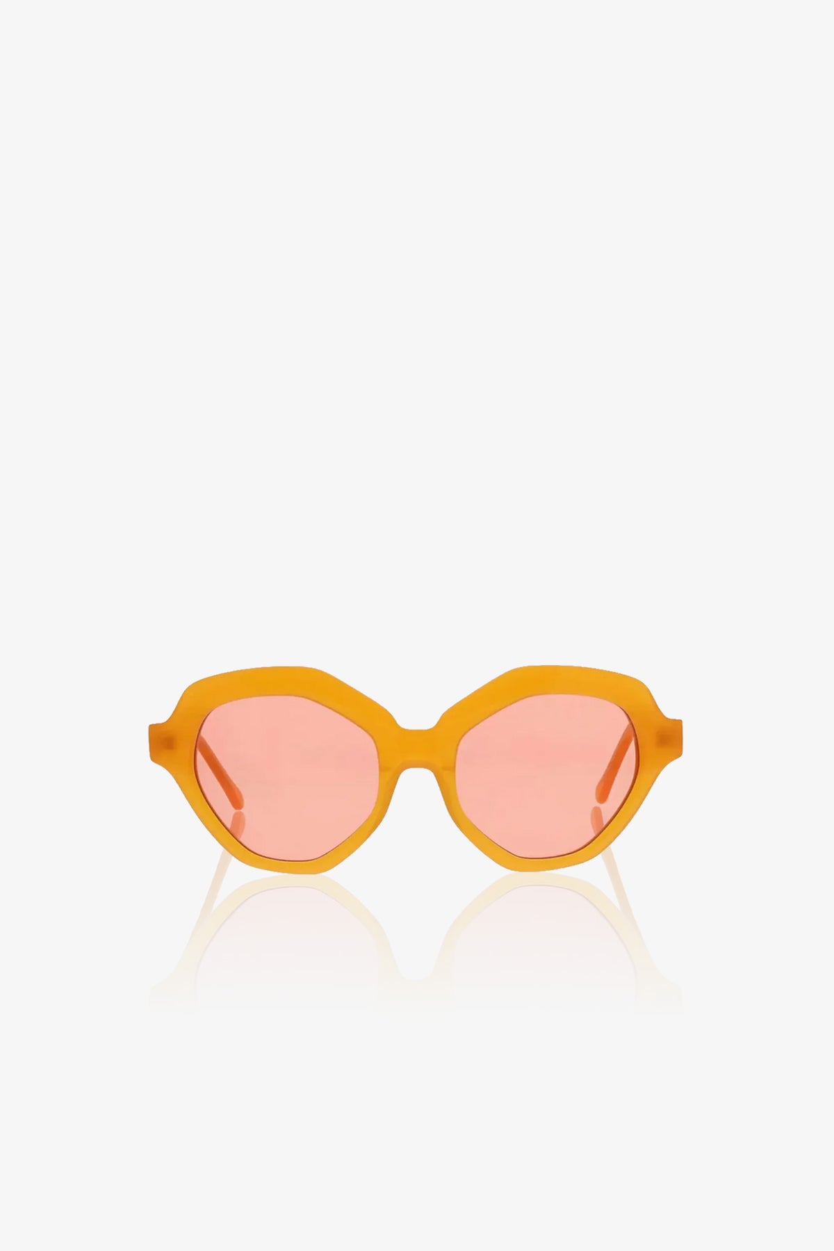 Ipanema Sunglasses with thick orange frames and pink-tinted oval lenses, displayed on a white background.