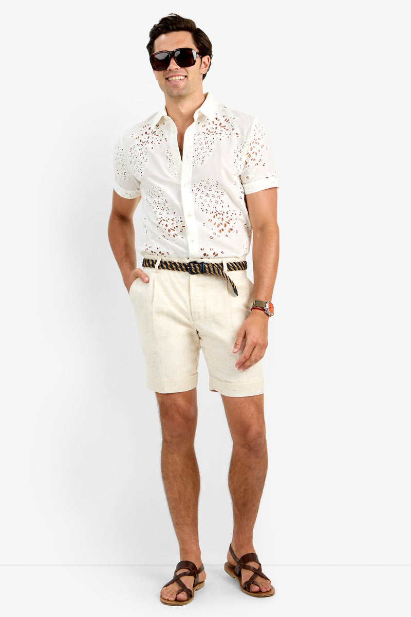 Of course! Please provide the keywords you’d like me to blend into the OLIVER PLEATED SHORT description in Linen Affair.