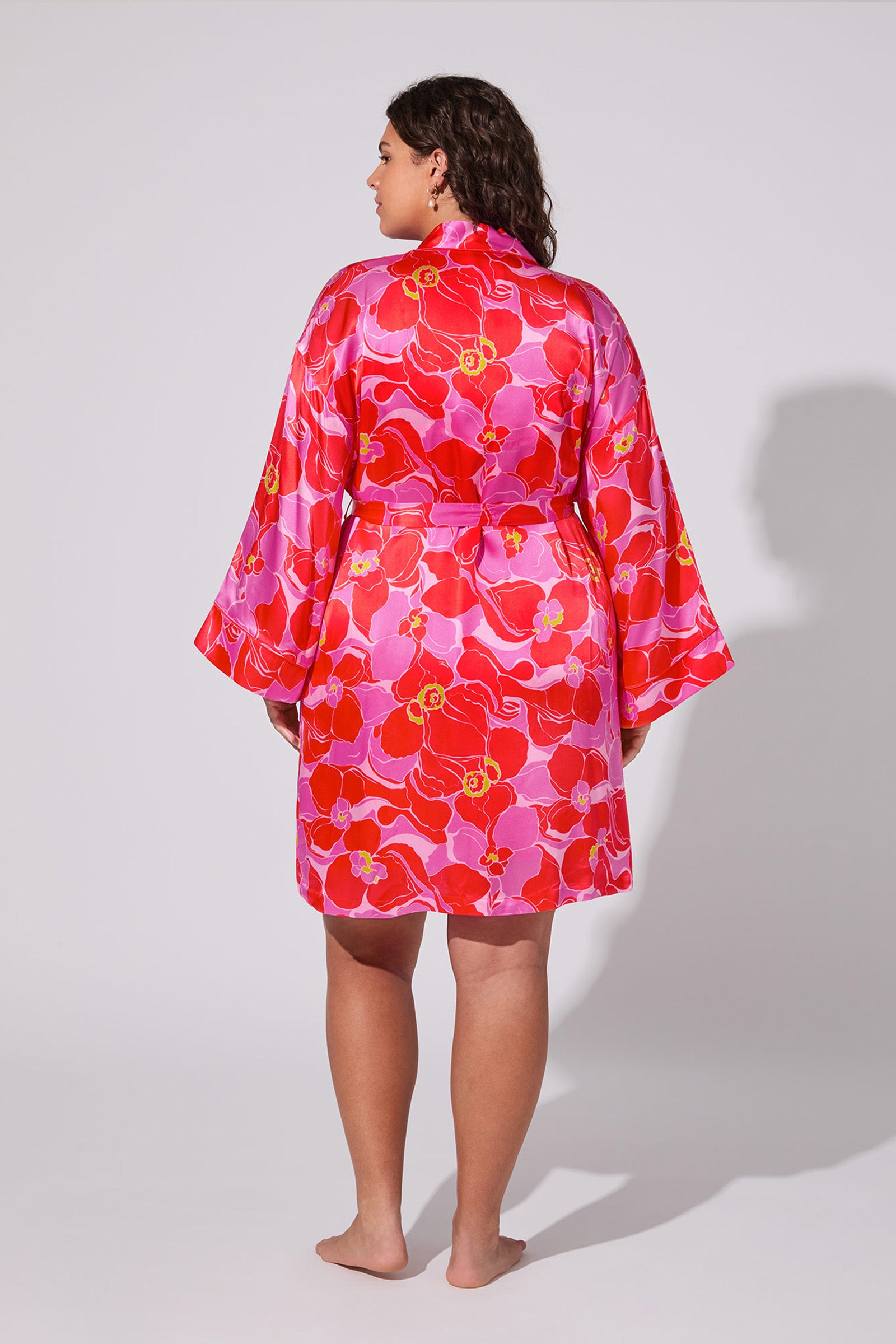 Long-Sleeve Silk Robe - Winter Orchids