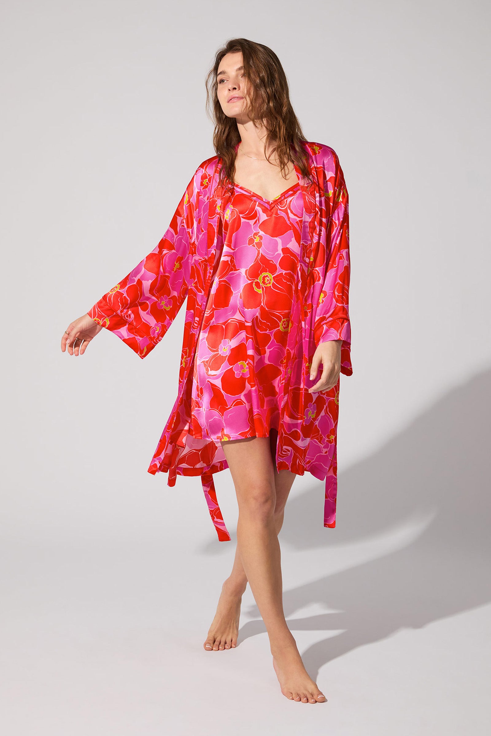 Long-Sleeve Silk Robe - Winter Orchids