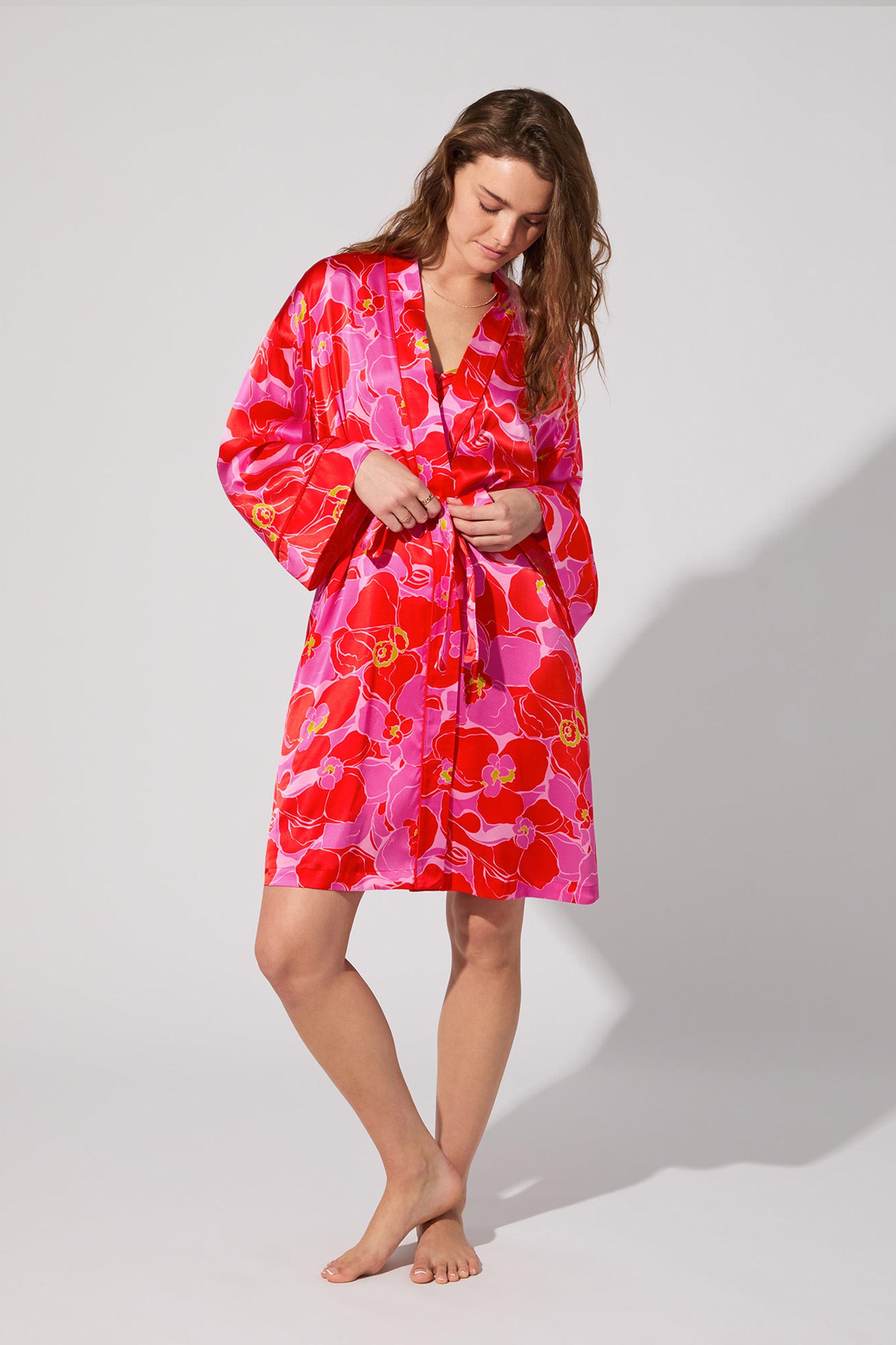 Long-Sleeve Silk Robe - Winter Orchids