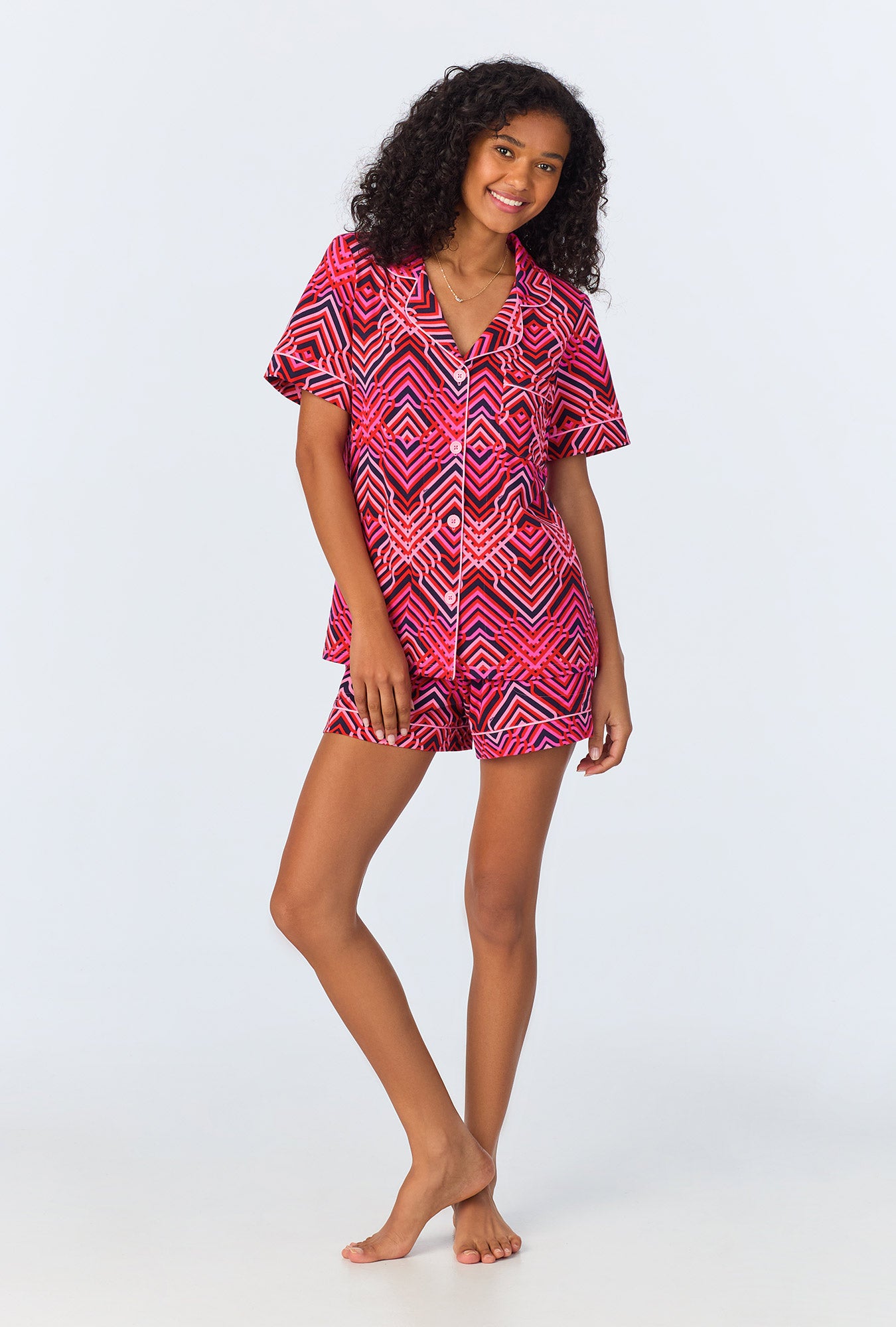 Geo Trellis Women's Short-Sleeve Shorty Jersey PJ Set - decent-life