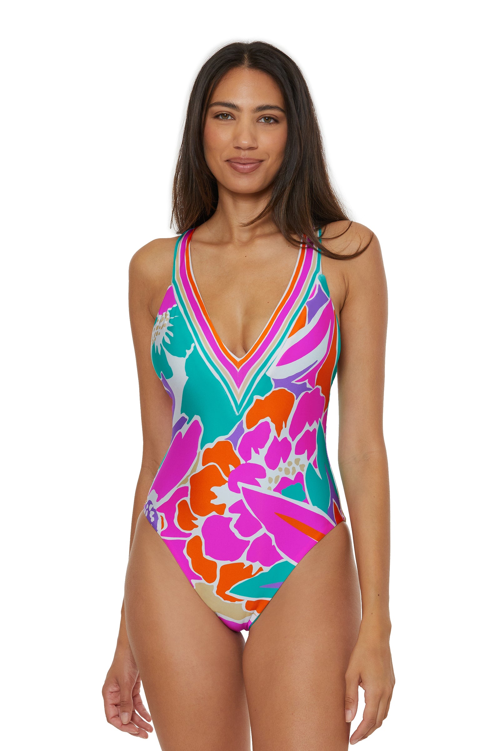 Plunge One-Piece Swimsuit - Amalfi