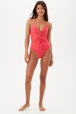 TRELLIS TWIST-FRONT V-NECK HALTER ONE-PIECE SWIMSUIT in MULTI additional image 2
