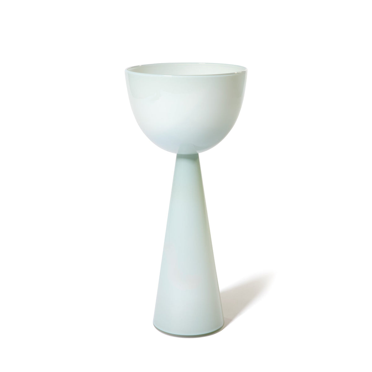 A modern Fiorelli Tall Bowl in pale blue, featuring a wide bowl atop a tall, conical base and set against a white background.