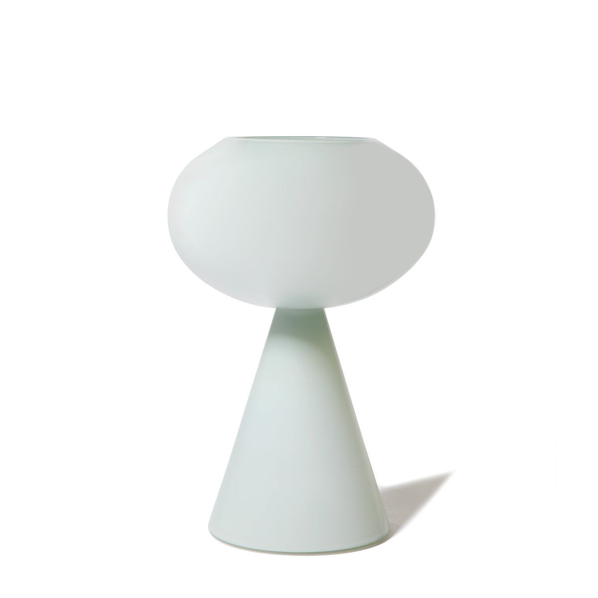 The Fiorelli Concave vase features a modern, minimalist design with a round top and cone-shaped base in an elegant Ash Glass finish, shown against a plain white background.