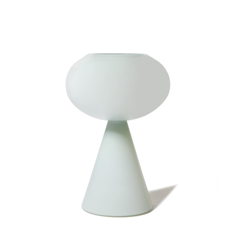 The Fiorelli Concave vase features a modern, minimalist design with a round top and cone-shaped base in an elegant Ash Glass finish, shown against a plain white background.