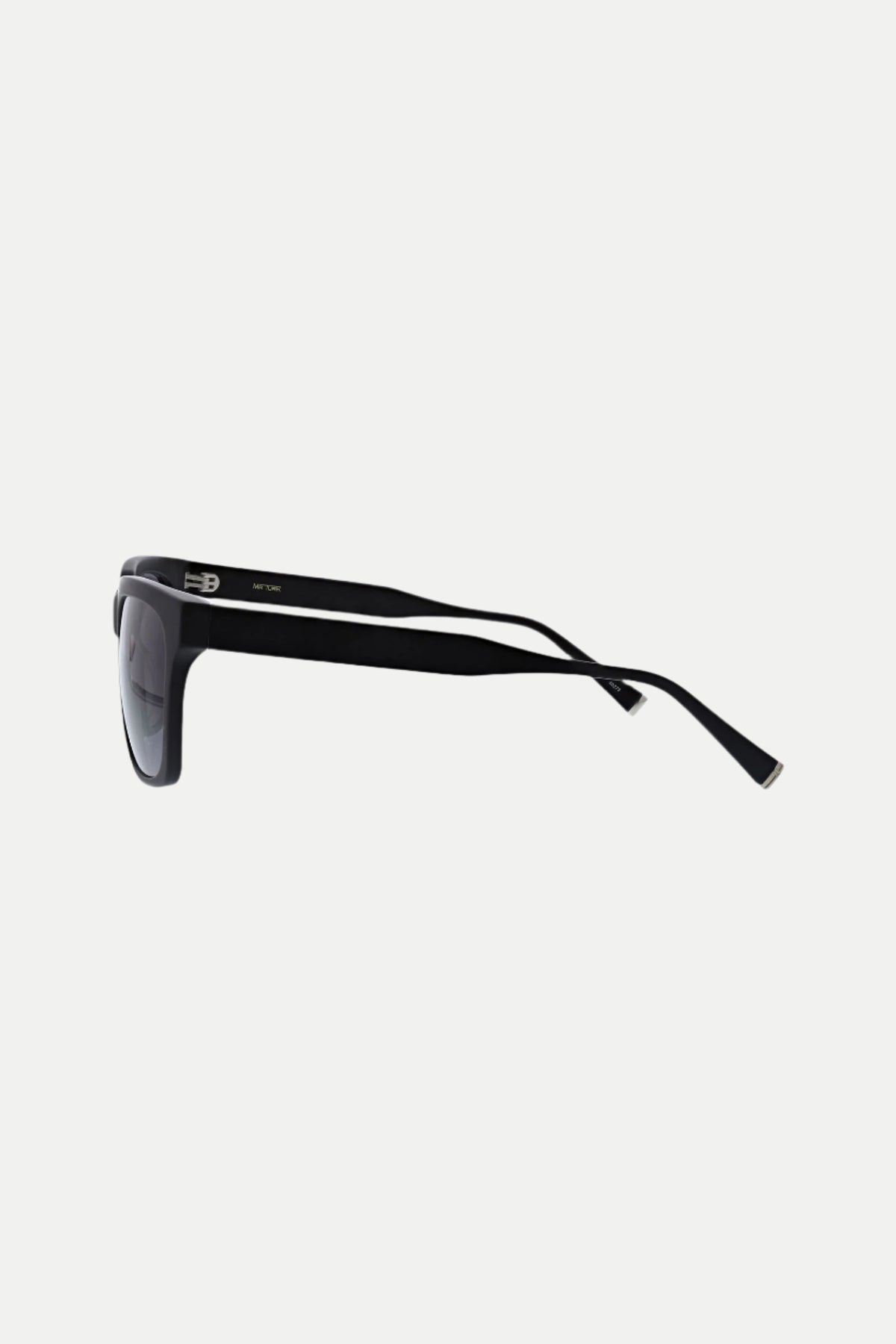 Side view of MRT Holl Square Acetate Sunglasses in black with dark lenses and thick frames, set against a plain white background. The slightly curved temple arms feature small metallic details near the hinges.