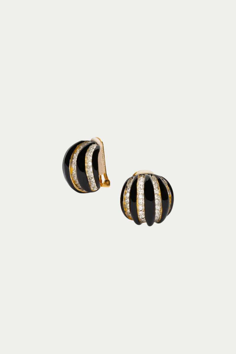 KJL ENAMEL RIB DOMED EARRING in BLACK