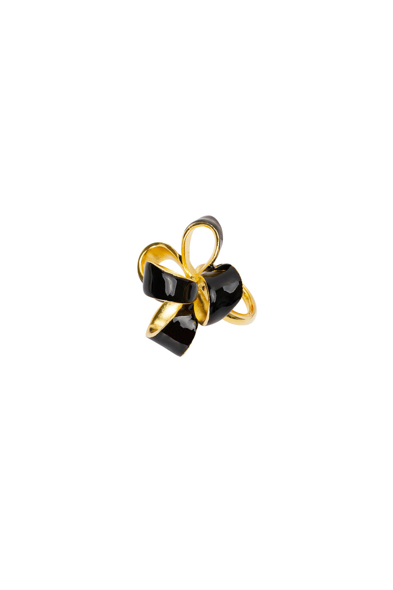 KJL BLACK/GOLD ENAMEL ADJUSTABLE BOW RING in BLACK/GOLD