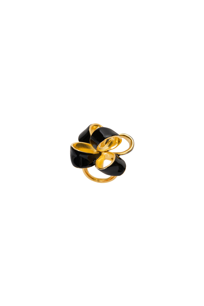 KJL BOW ENAMEL ADJUSTABLE RING in BLACK/GOLD additional image 2