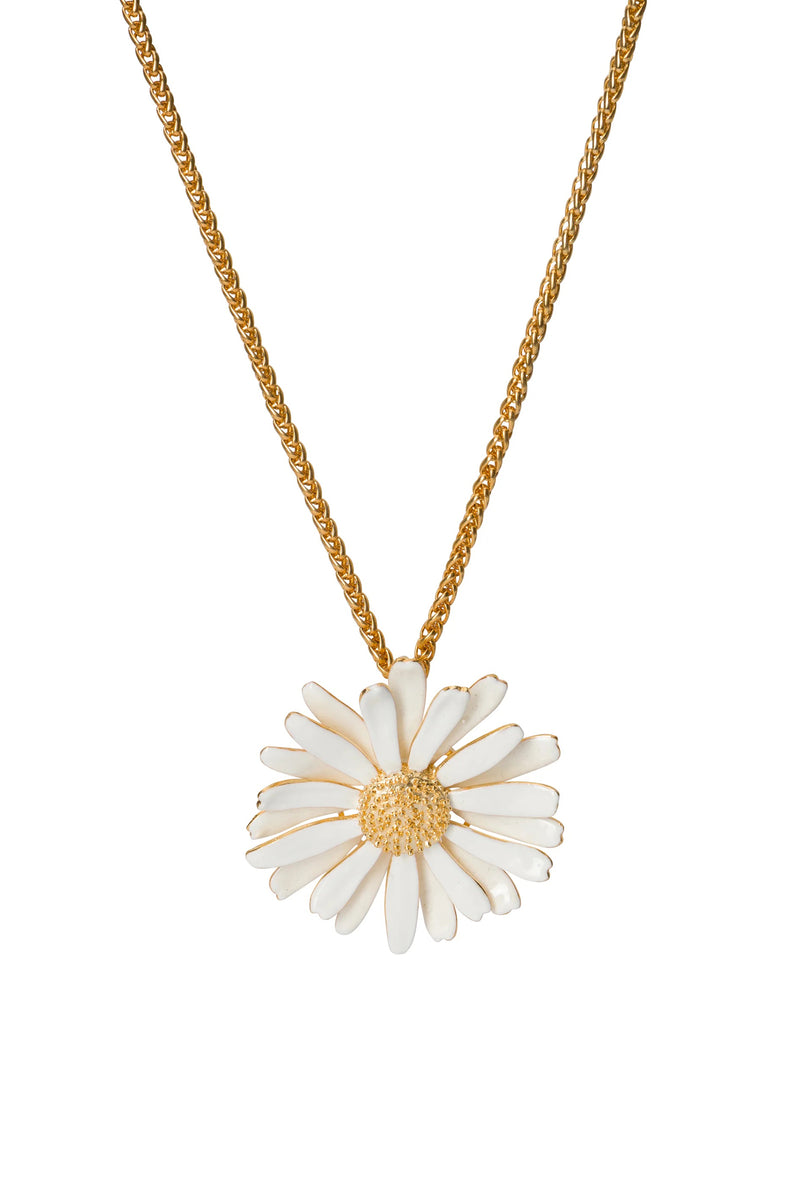 ENAMEL DAISY PENDANT NECKLACE in WHITE