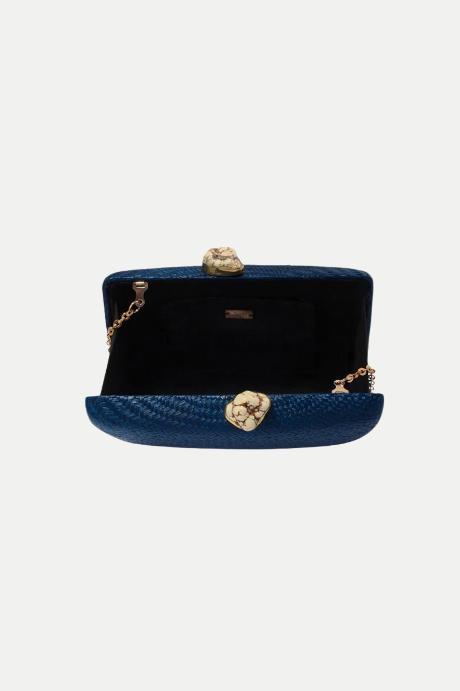 Jen Navy Straw Clutch with White Closure